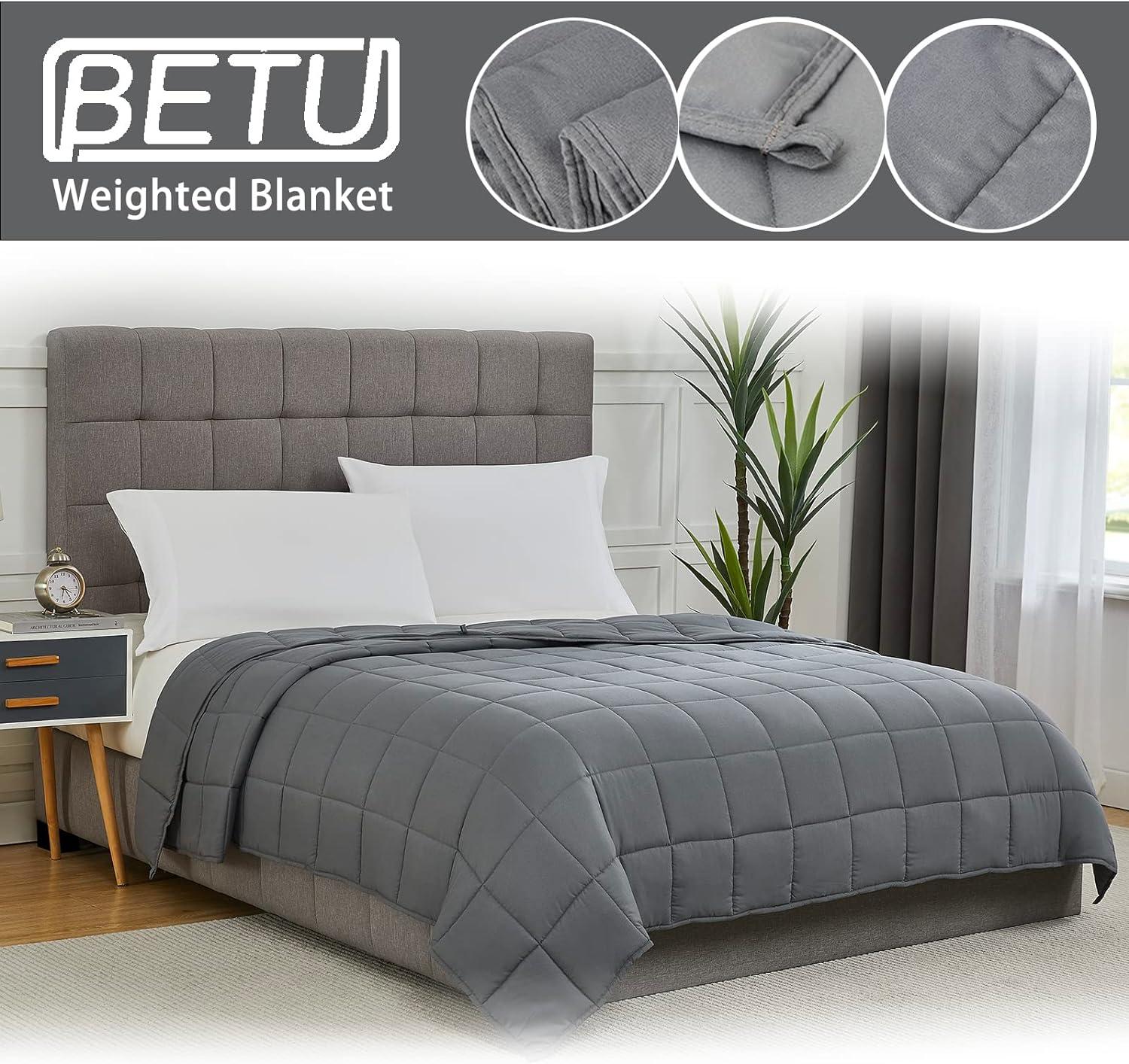 Weighted Blanket for Adults (12lbs, 48"x72" Twin Size) - Cooling Heavy Blanket for 110-130lbs with Premium Glass Beads - Soft Thick Big Blankets for All-Season Sleeping Comfort Breathable- Grey