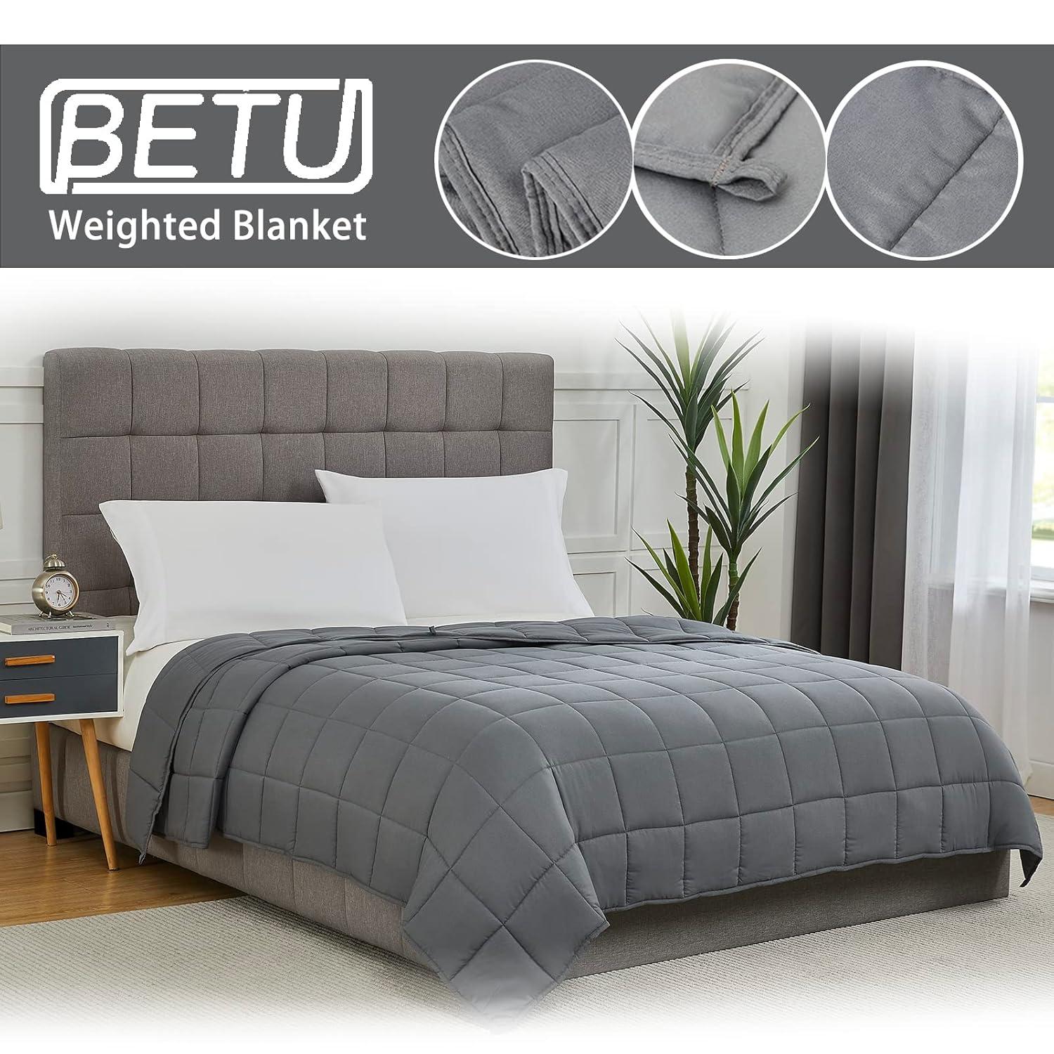Weighted Blanket for Adults (12lbs, 48"x72" Twin Size) - Cooling Heavy Blanket for 110-130lbs with Premium Glass Beads - Soft Thick Big Blankets for All-Season Sleeping Comfort Breathable- Grey