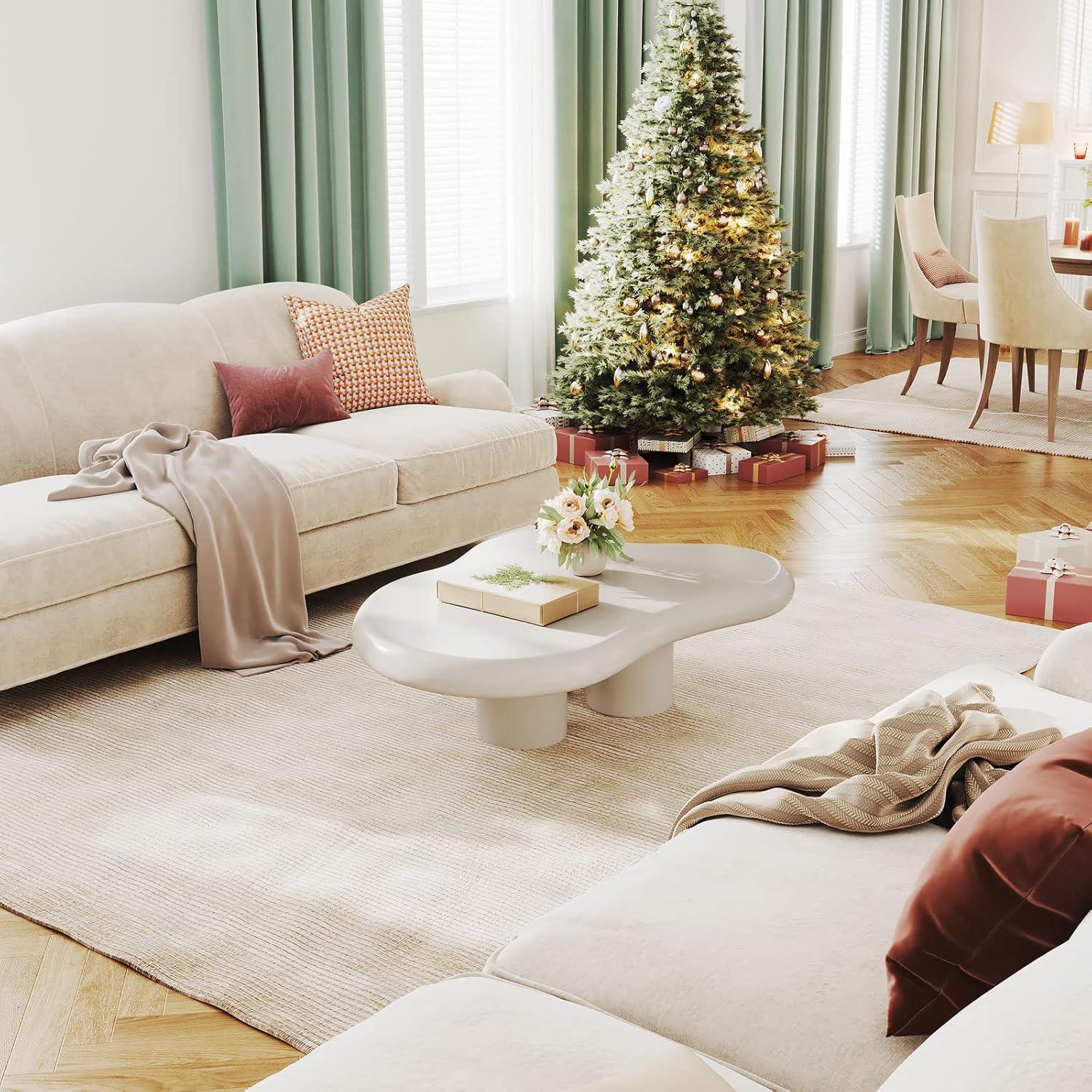 Guyii 41.02" Cream White Cloud Coffee Table, Irregular Coffee Table with 3 Legs for Living Room, Office