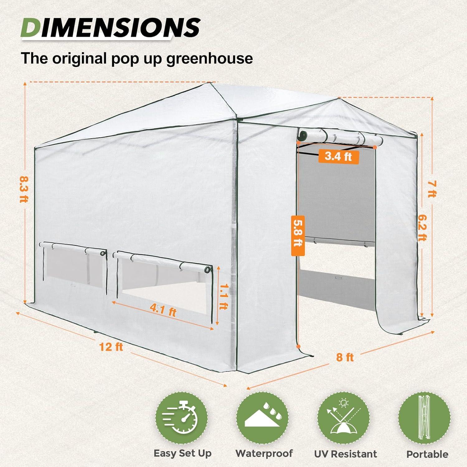 EAGLE PEAK Pop Up Greenhouse 8' W x 12' D Greenhouse