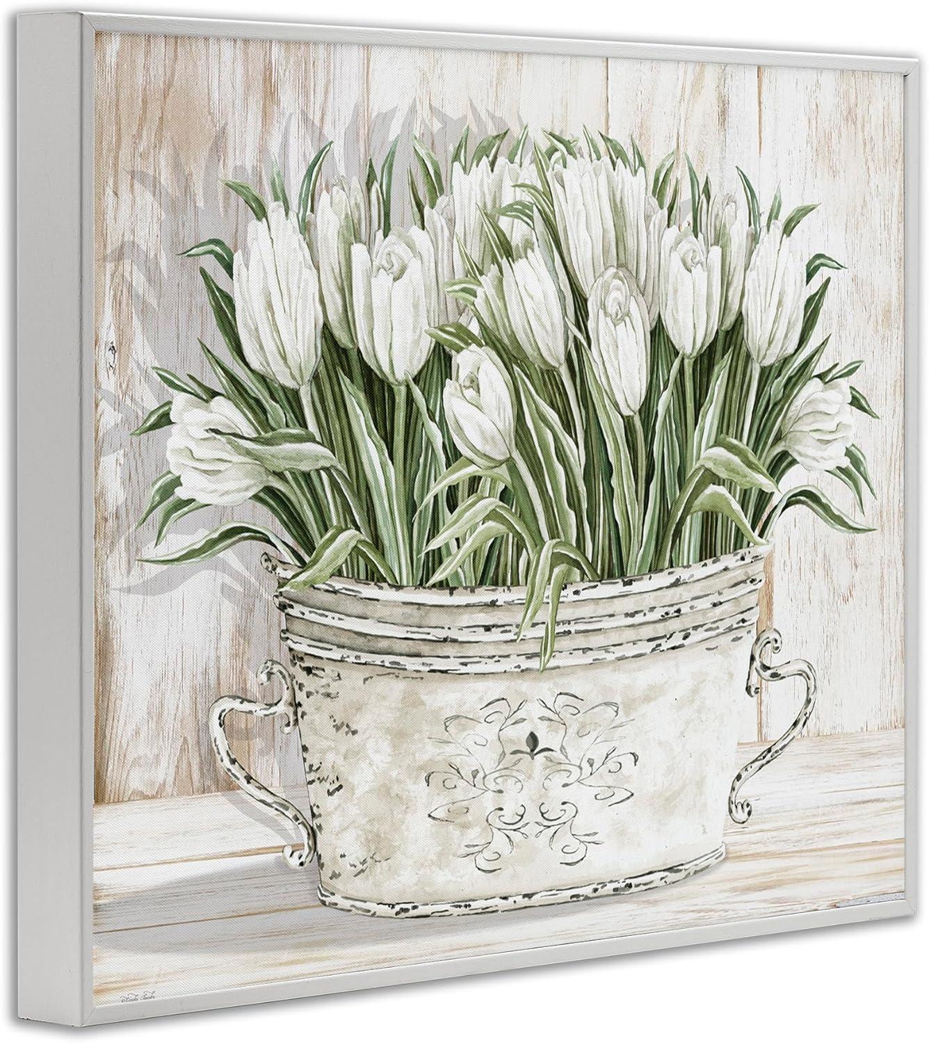 Stupell Industries White Tulip Flowers Fresh Vintage Country Tin Painting, 14 x 11, Design by Cindy Jacobs