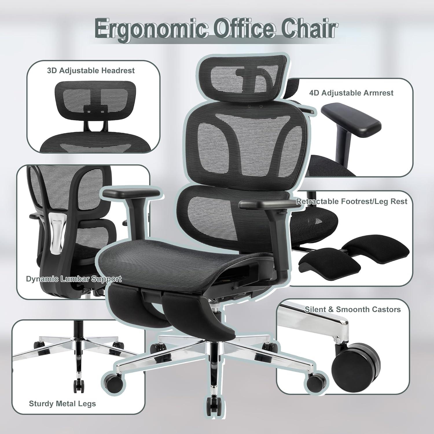 Kyona Mesh Office Chair, Adjustable Task Chair with Clothing Hanger, Adjustable Headrest and Armrest