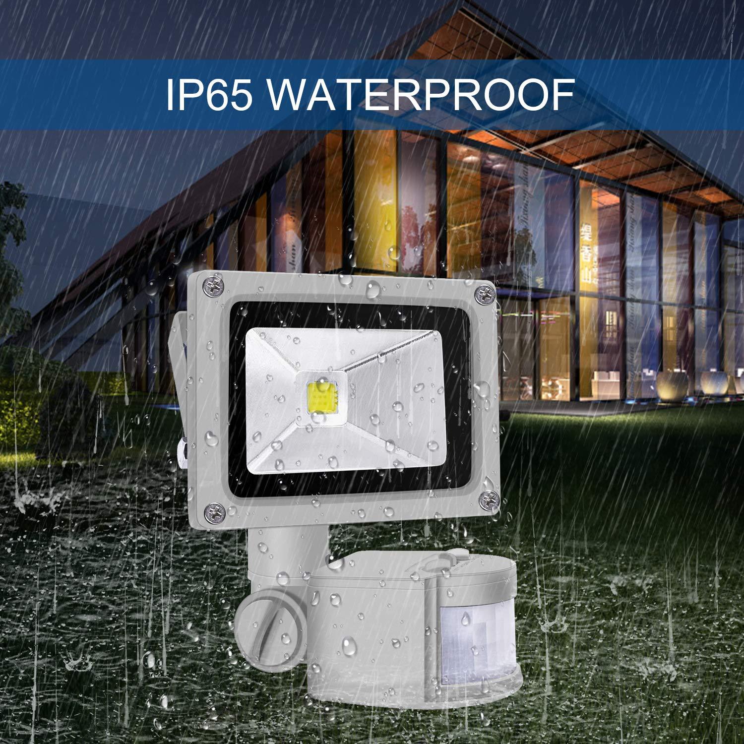 Motion Sensor Flood Lights Outdoor - 10W Induction LED Lamp IP65 Waterproof Spotlight 6500K LED Sensor High Energy Efficiency Durable Materials Daylight White -