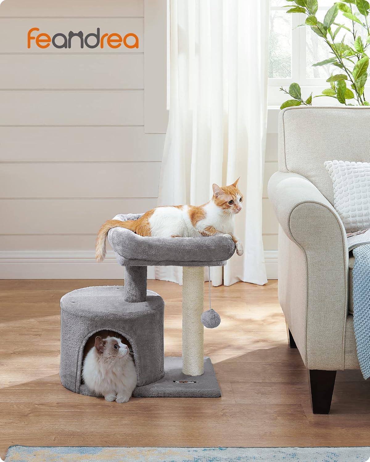 Light Gray Plush Cat Tree with Sisal Scratching Post