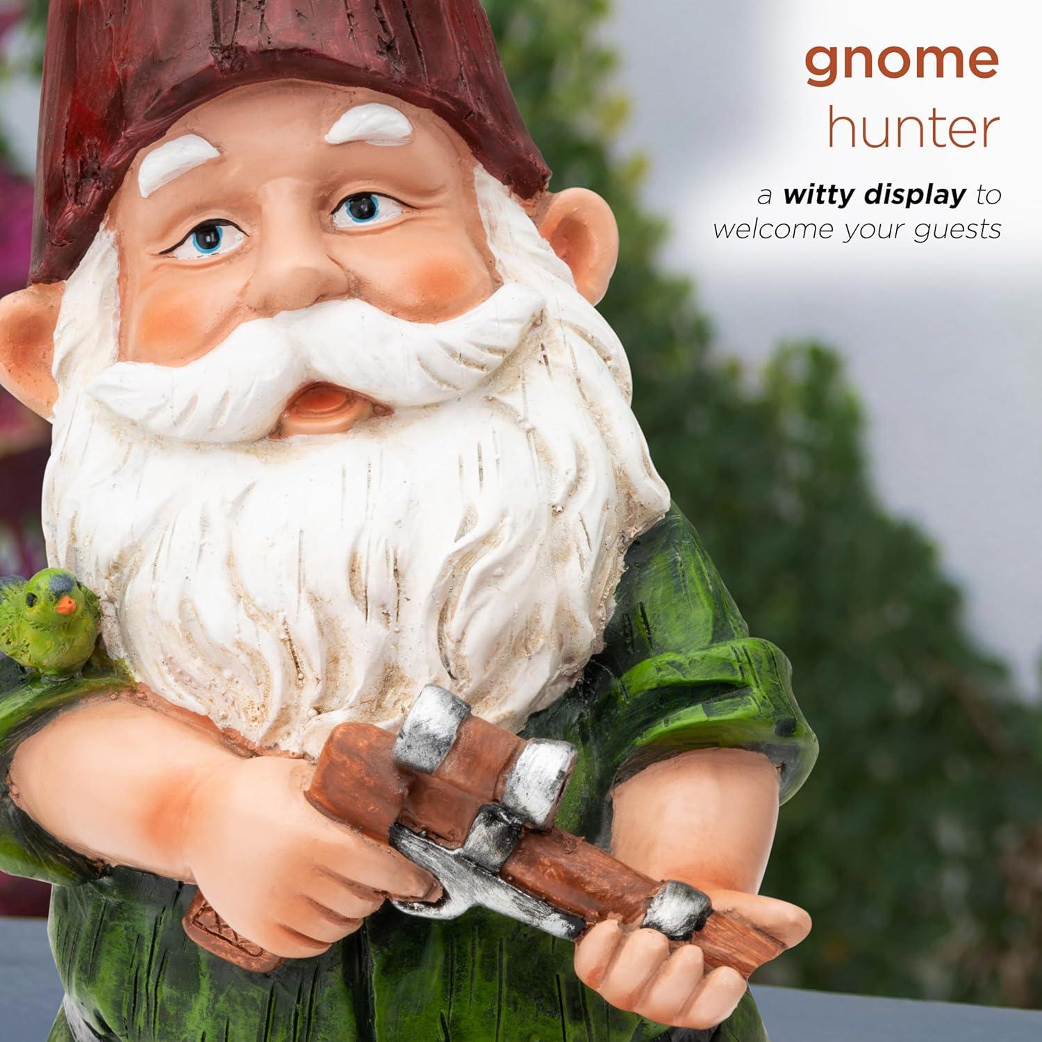 11" Polyresin Hunting Shirt Garden Gnome Statue Green - Alpine Corporation: Weatherproof Outdoor Decor