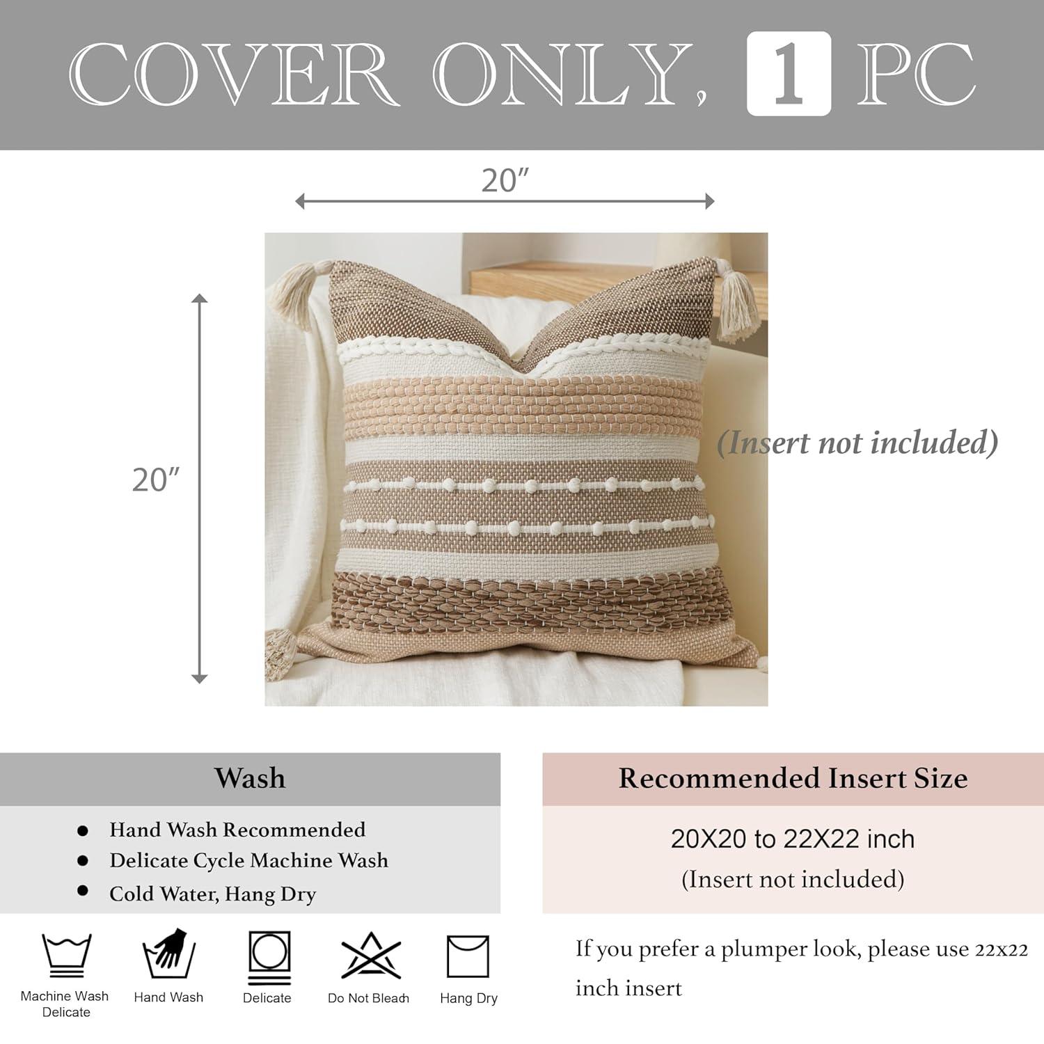 Rust Red Boho Decorative Throw Pillow Cover 20x20 Square Accent Pillowcase Tassels Farmhouse Cushion for Couch Sofa Bedroom Living Room Home Décor Cover ONLY (Pack of 1)