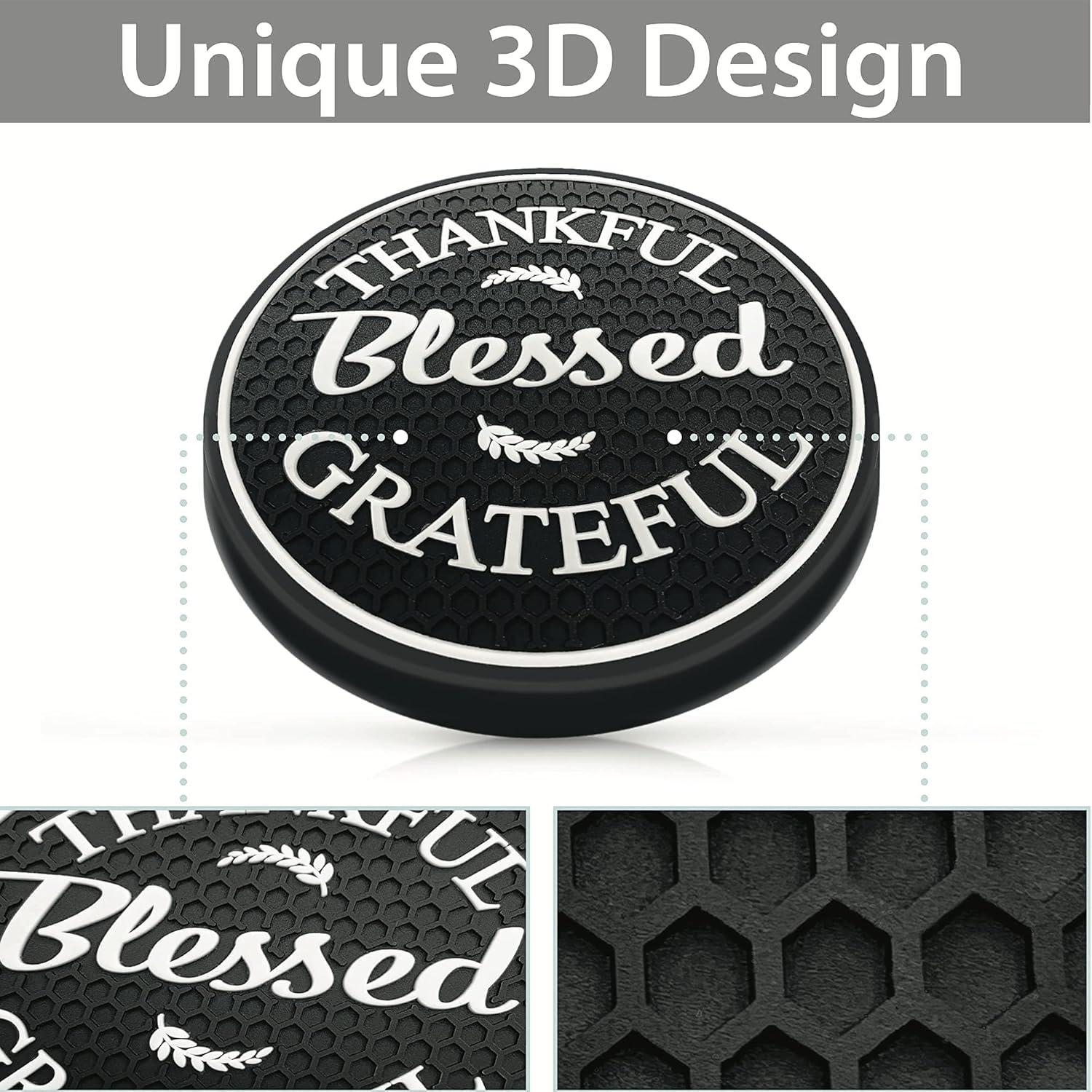 Proverbs 18:10 Products Cute Coasters and Accessories / (4) Pack / Car Cup Holders / Thankful Grateful Blessed Interior Accessories, Black