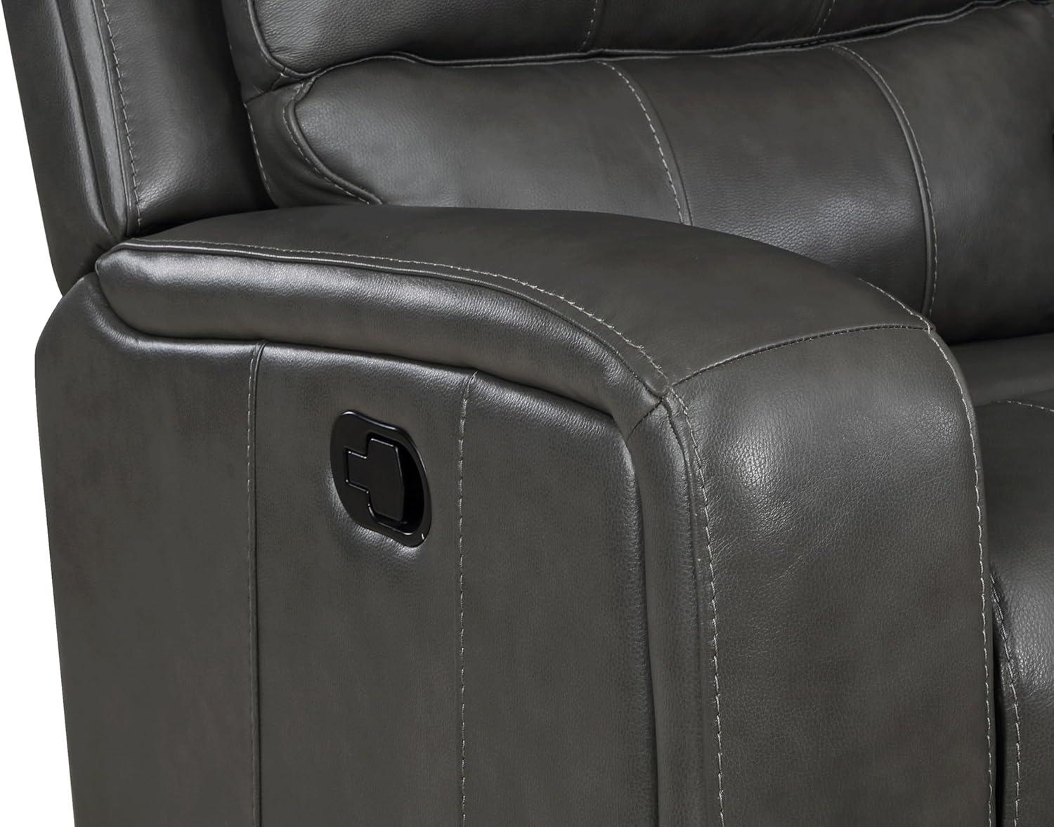 Dark Gray Leather Reclining Sofa with Track Arms