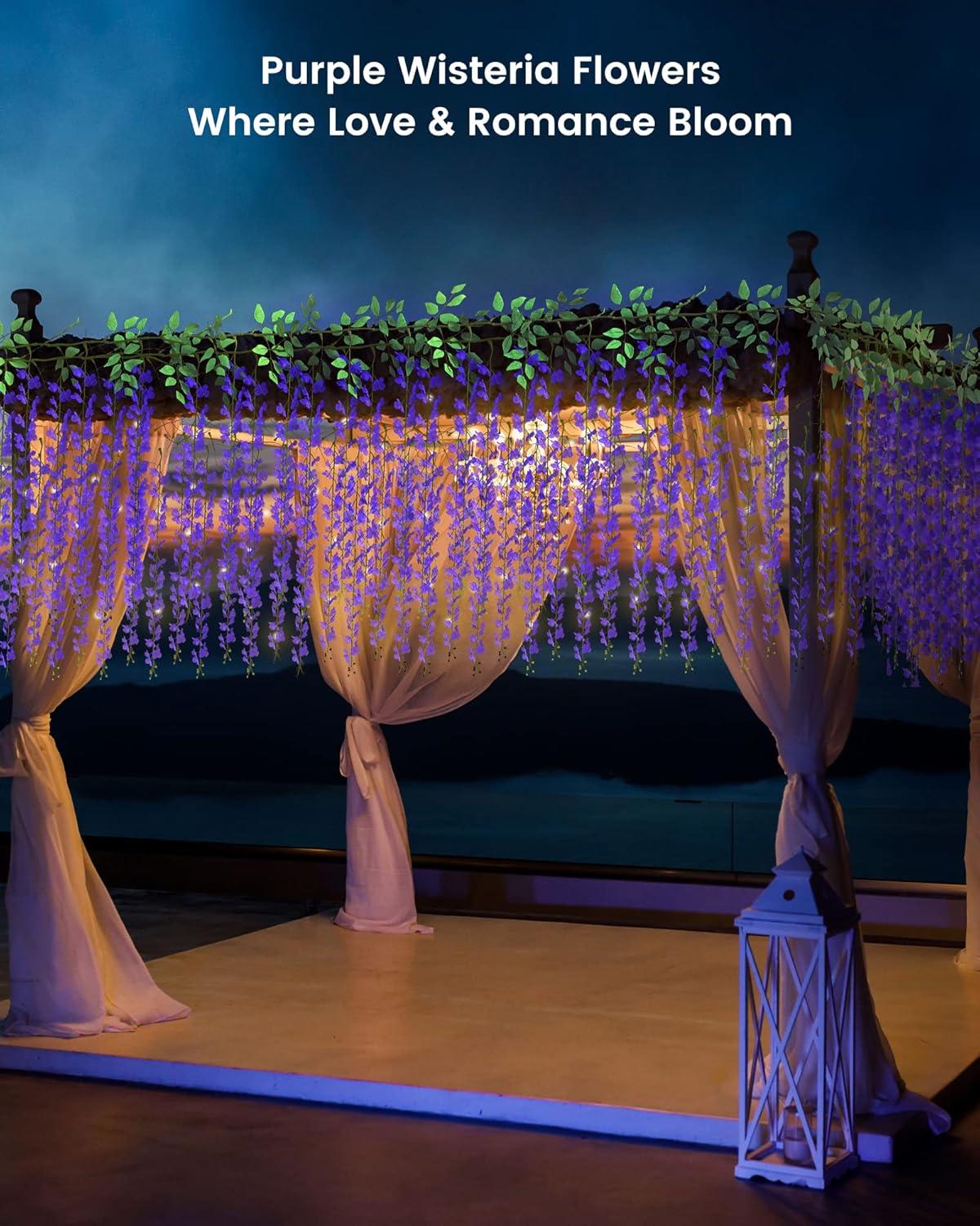 JACKYLED 40 Branches Wisteria Hanging Flowers 6 Feet Artificial White Vine Silk Wisteria Flowers Garland for Wedding Arch Party Garden Home Decor (4 Packs)