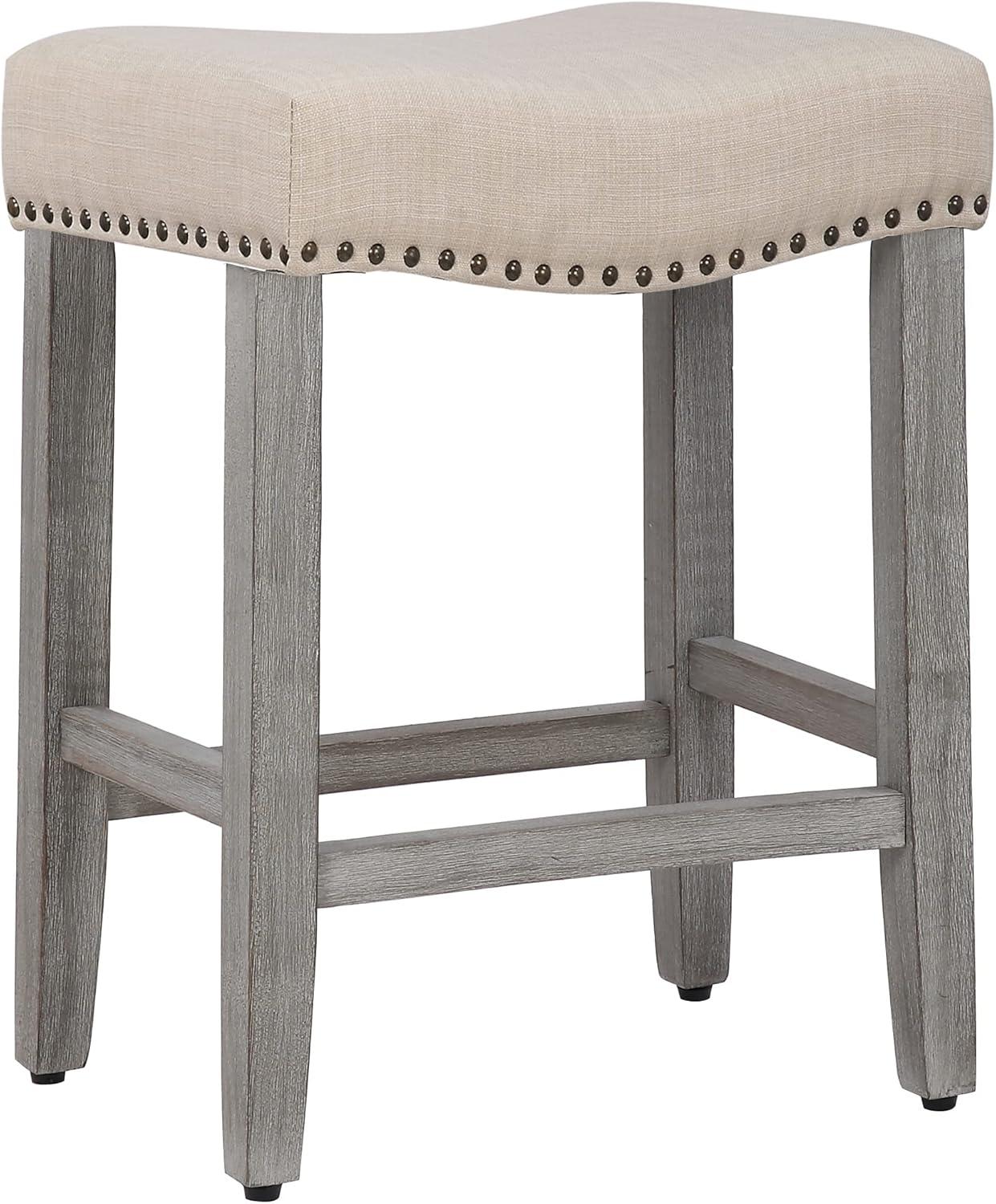 Polytrends Jameson Upholstered Polyester 24" Counter Stool - Gray Legs/ Saddle Seat Antique Gray/Gray Wood Polyester Fabric 250lbs