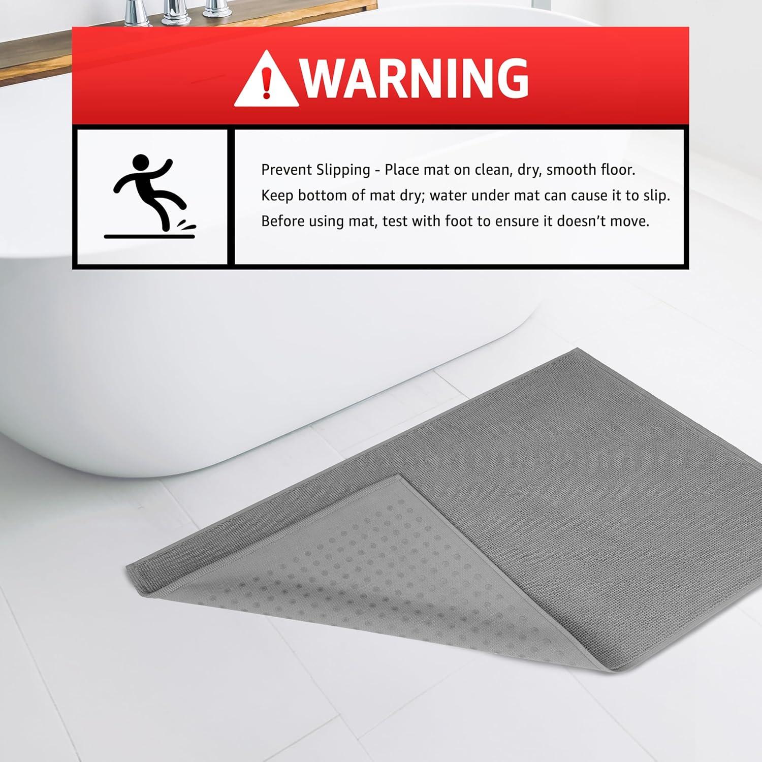 American Soft Linen 100% Cotton Bath Mat Rugs, 20x34 inches Slip Resistant Bottom Base Bath Mats for Bathroom, Rockridge Grey