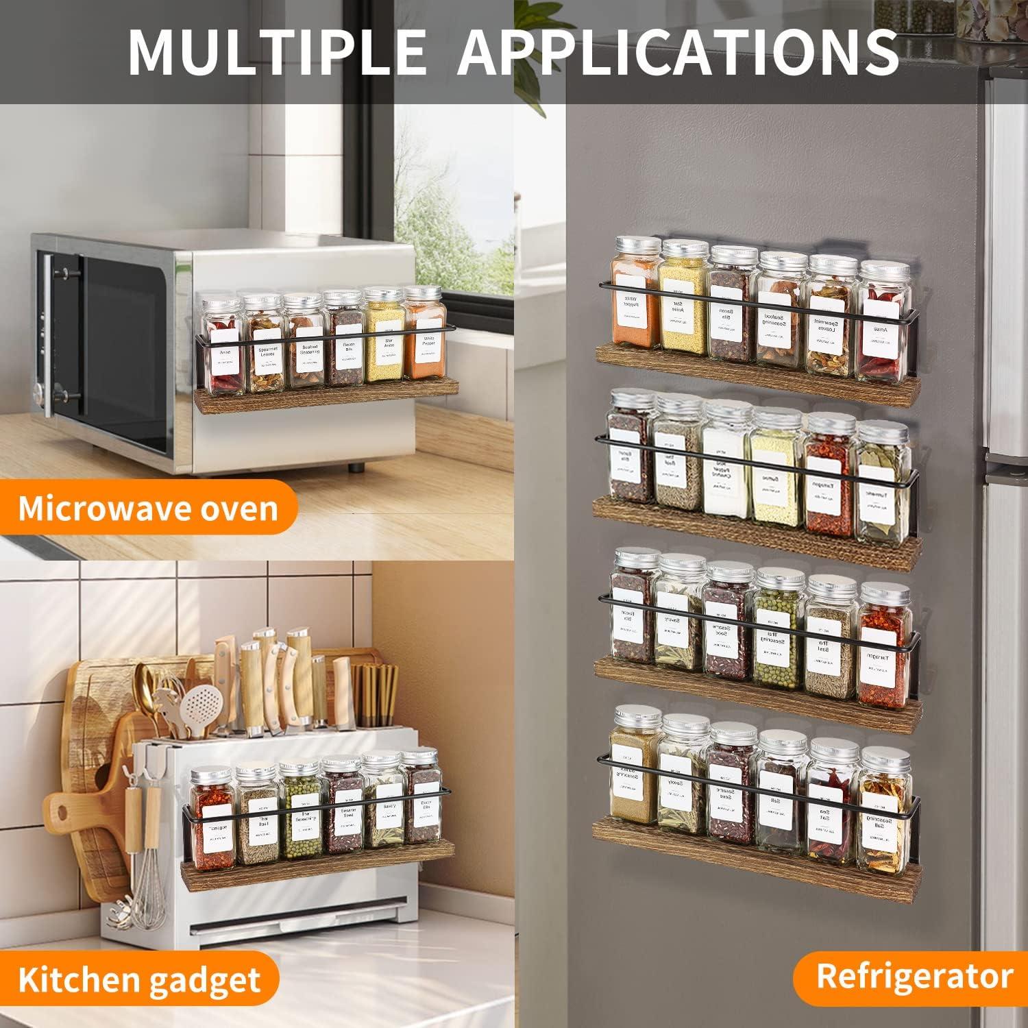 Magnetic Spice Rack with 24 Glass Jars and Labels