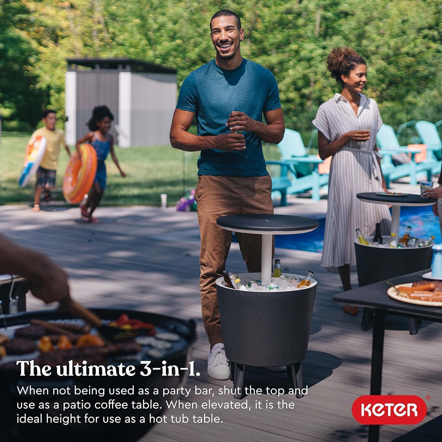 Keter Keter 32 Qt. Cool Bar Cooler Outdoor Weather Resistant Patio Furniture 2 in 1 Pop Up Cocktail Side Table and Beverage Cooler Combo