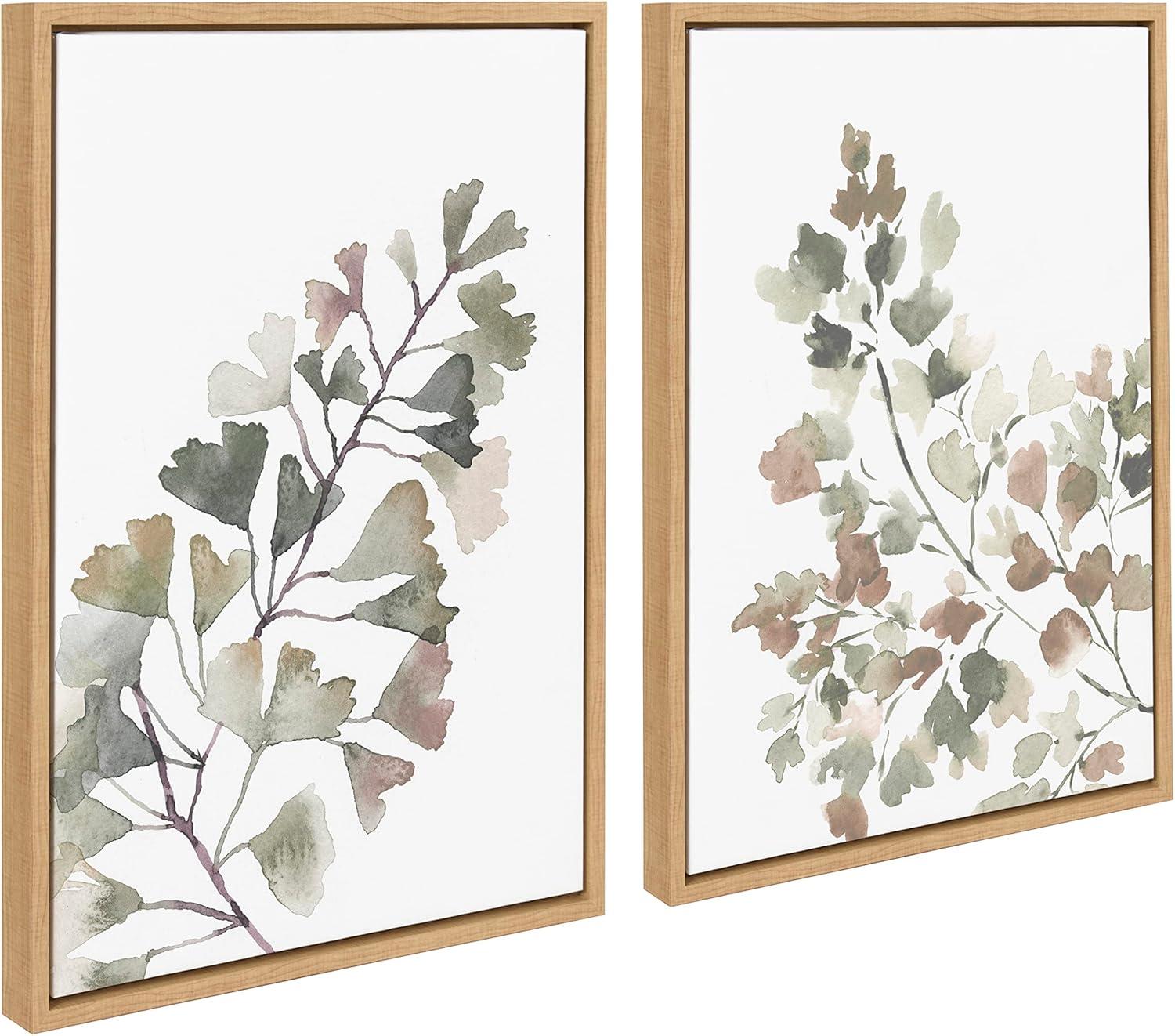 Kate and Laurel Sylvie Botanical Soft Splitfern and Botanical Soft Maiden Framed Canvas by Sara Berrenson, 2 Piece 18x24, Natural