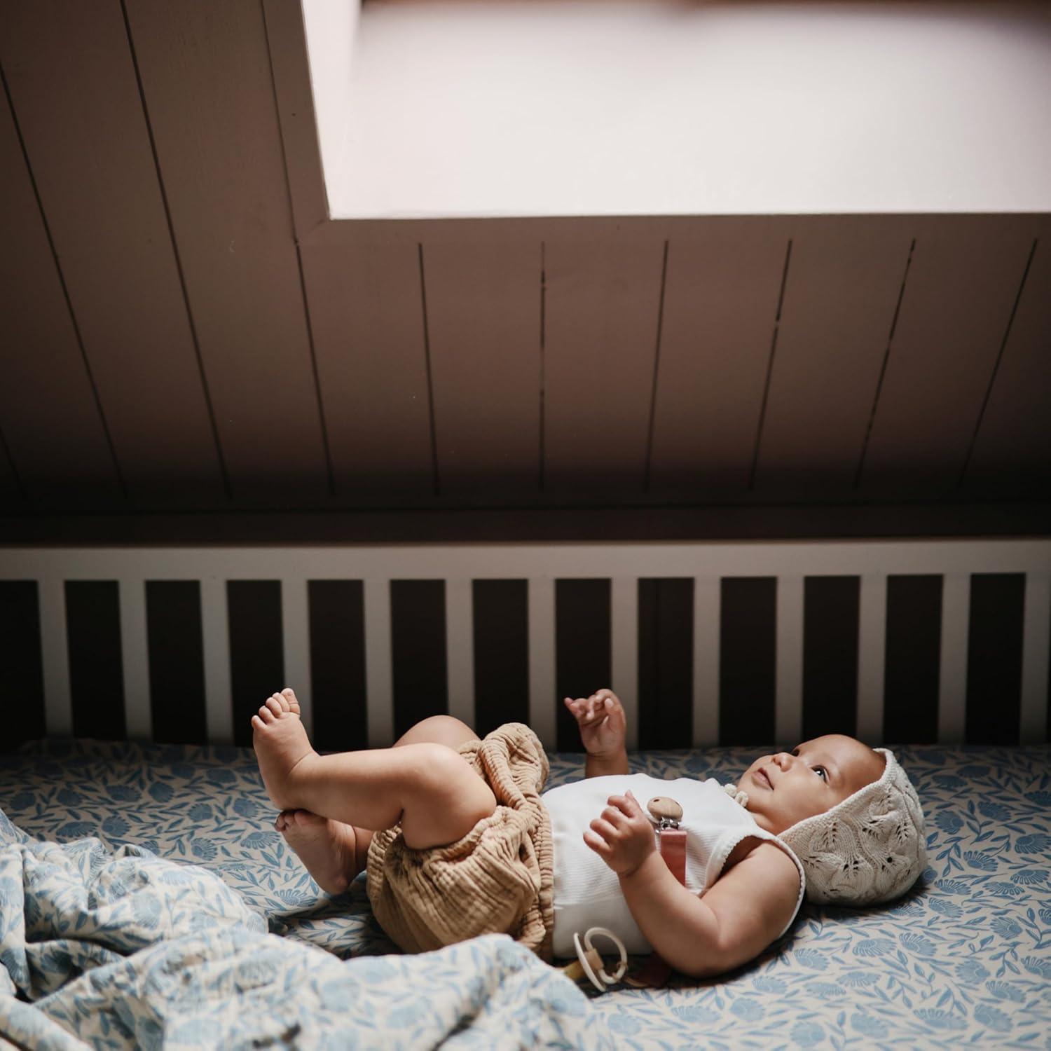 Mushie Extra Soft Muslin Crib Sheet - Blue Flowers