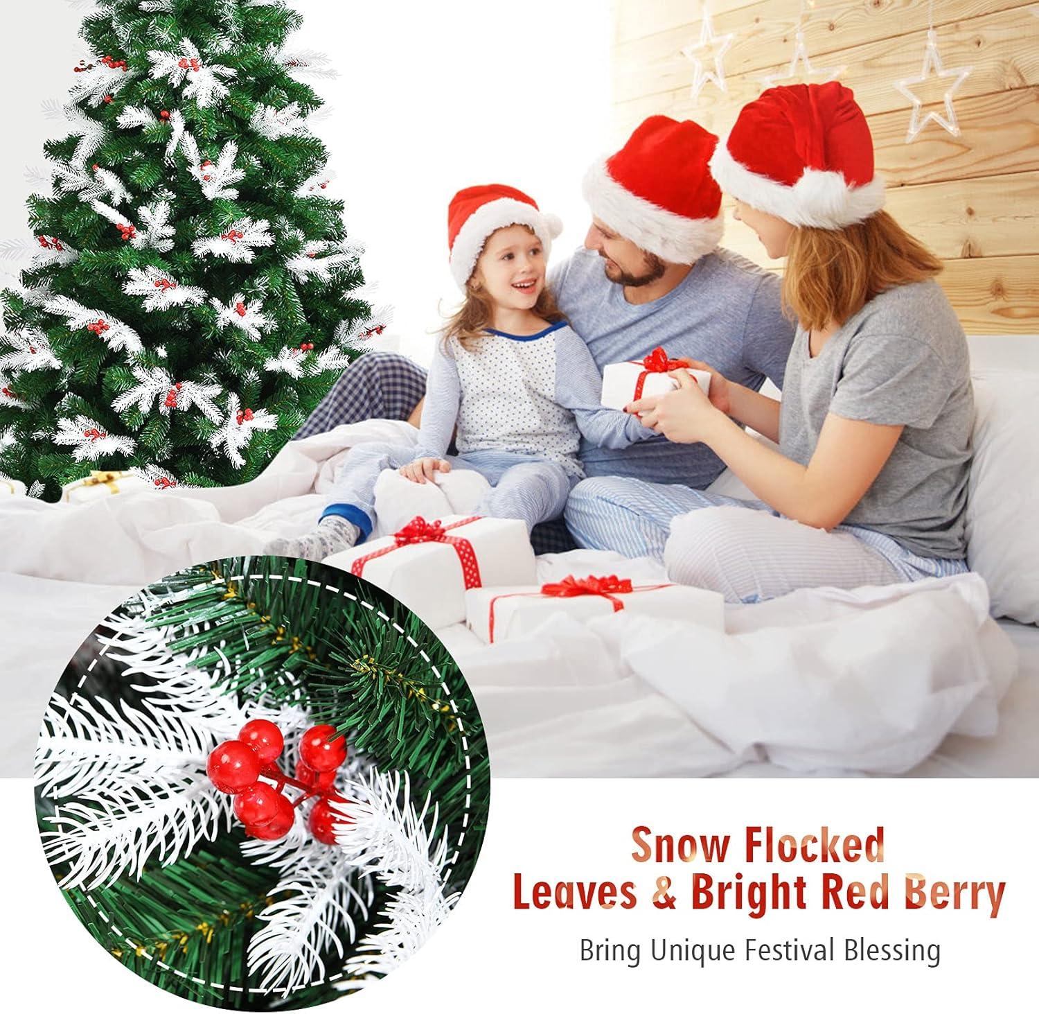 7ft Traditional Snow Flocked Christmas Tree with Red Berries