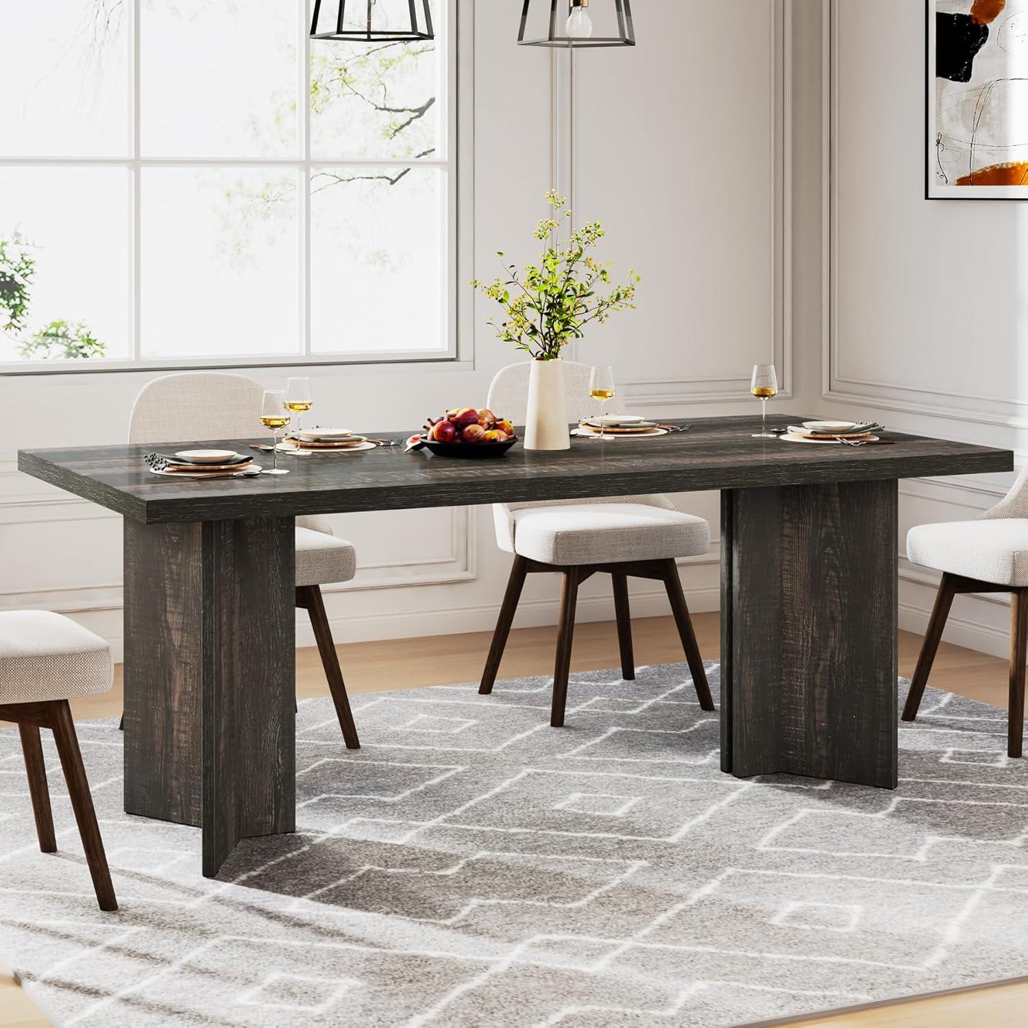 Tribesigns Dining Room Table for 4-6, 63" Farmhouse Wood Kitchen Table for Kitchen, Dark Brown