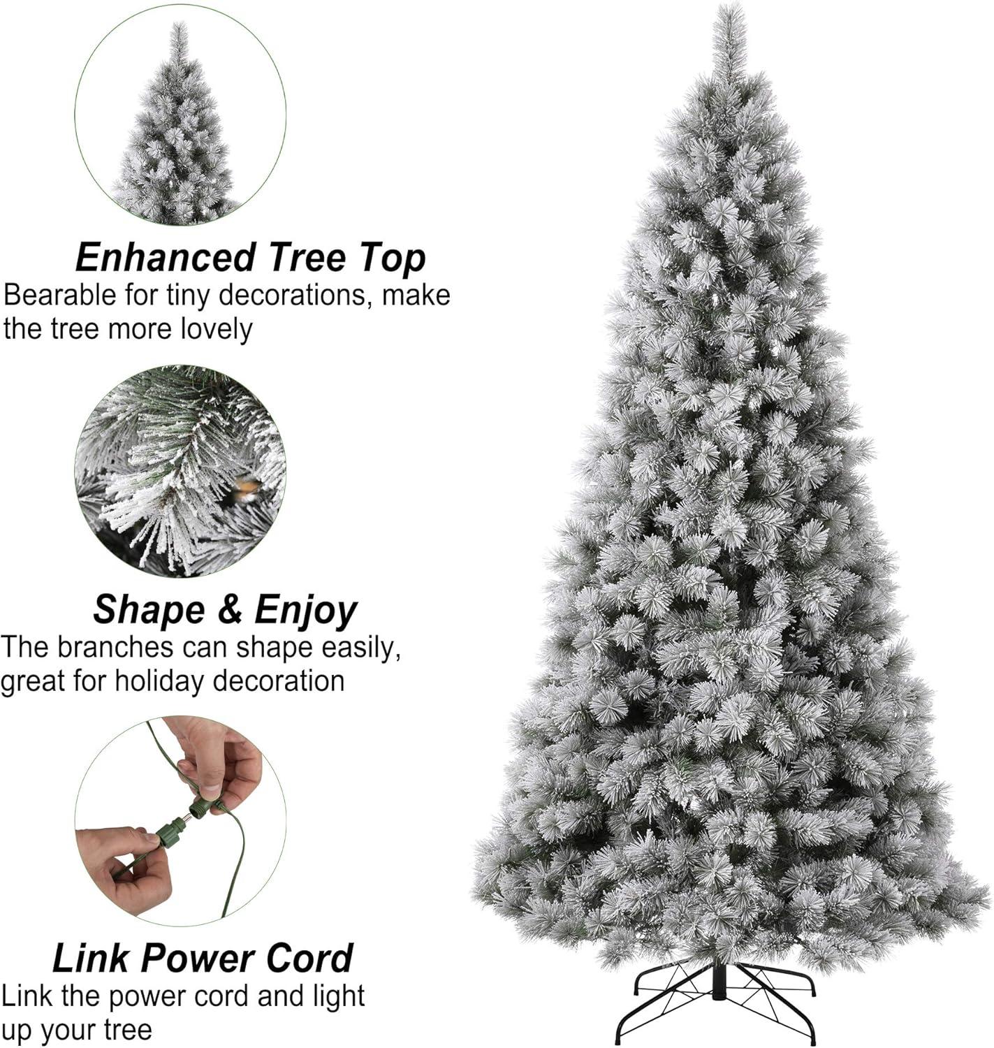 Glitz Design Glitzhome 9ft Pre-Lit Snow Flocked Artificial Pine Christmas Tree With 900 Warm White