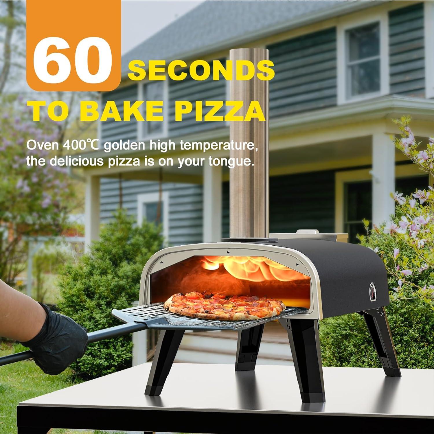 Pizza Oven Outdoor 12" Wood Fired Pizza Ovens Pellet Pizza Stove for Outside, Portable Stainless Steel Pizza Oven for Backyard Pizza Maker Portable Mobile Outdoor Kitchen (Swivel Grey)