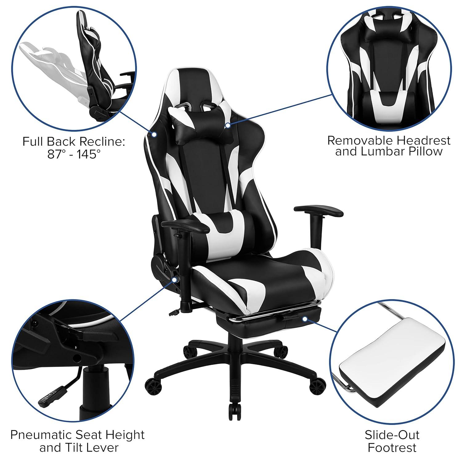 Flash Furniture Black Gaming Desk and Black Footrest Reclining Gaming Chair Set with Cup Holder, Headphone Hook & 2 Wire Management Holes