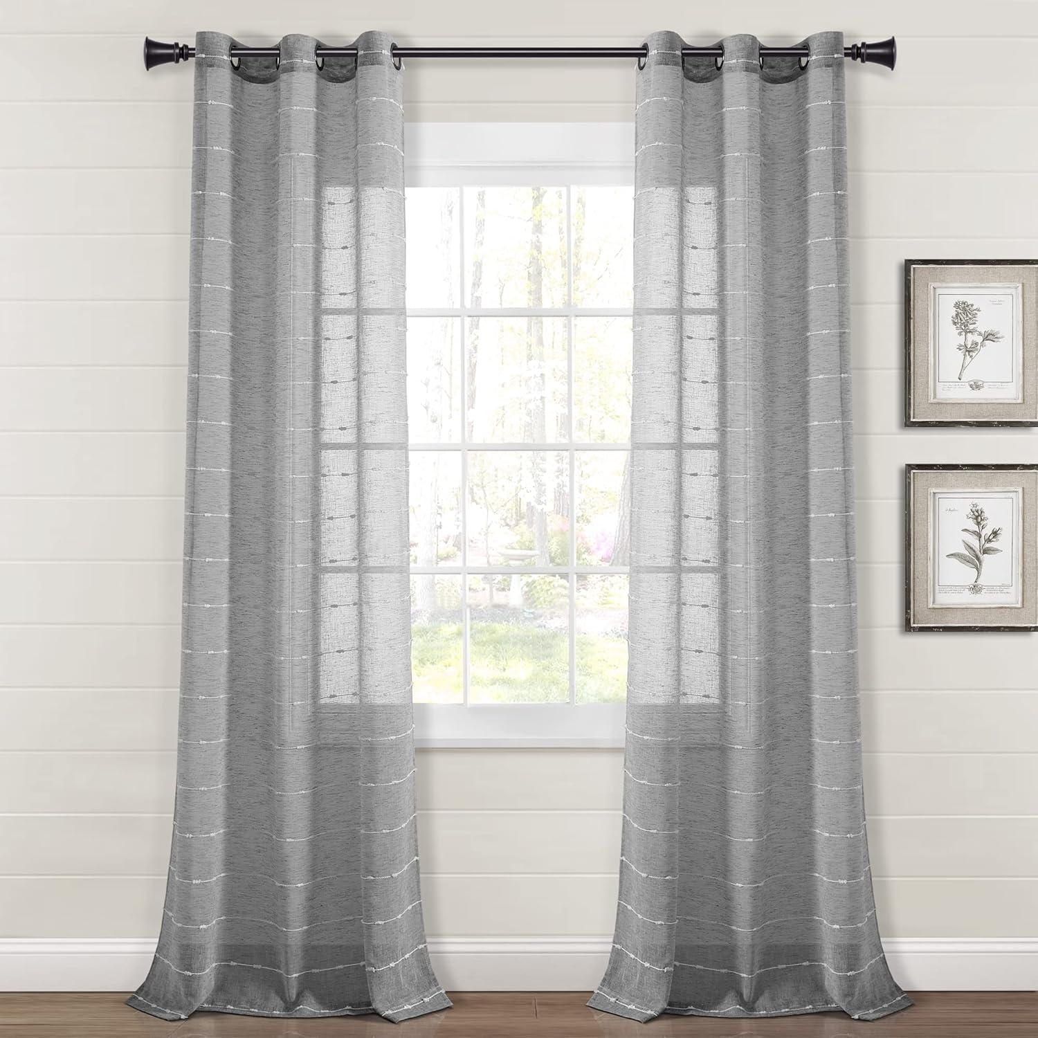 Lush Decor Farmhouse Textured Sheer Polyester Sheer Curtain Pair (Set of 2)