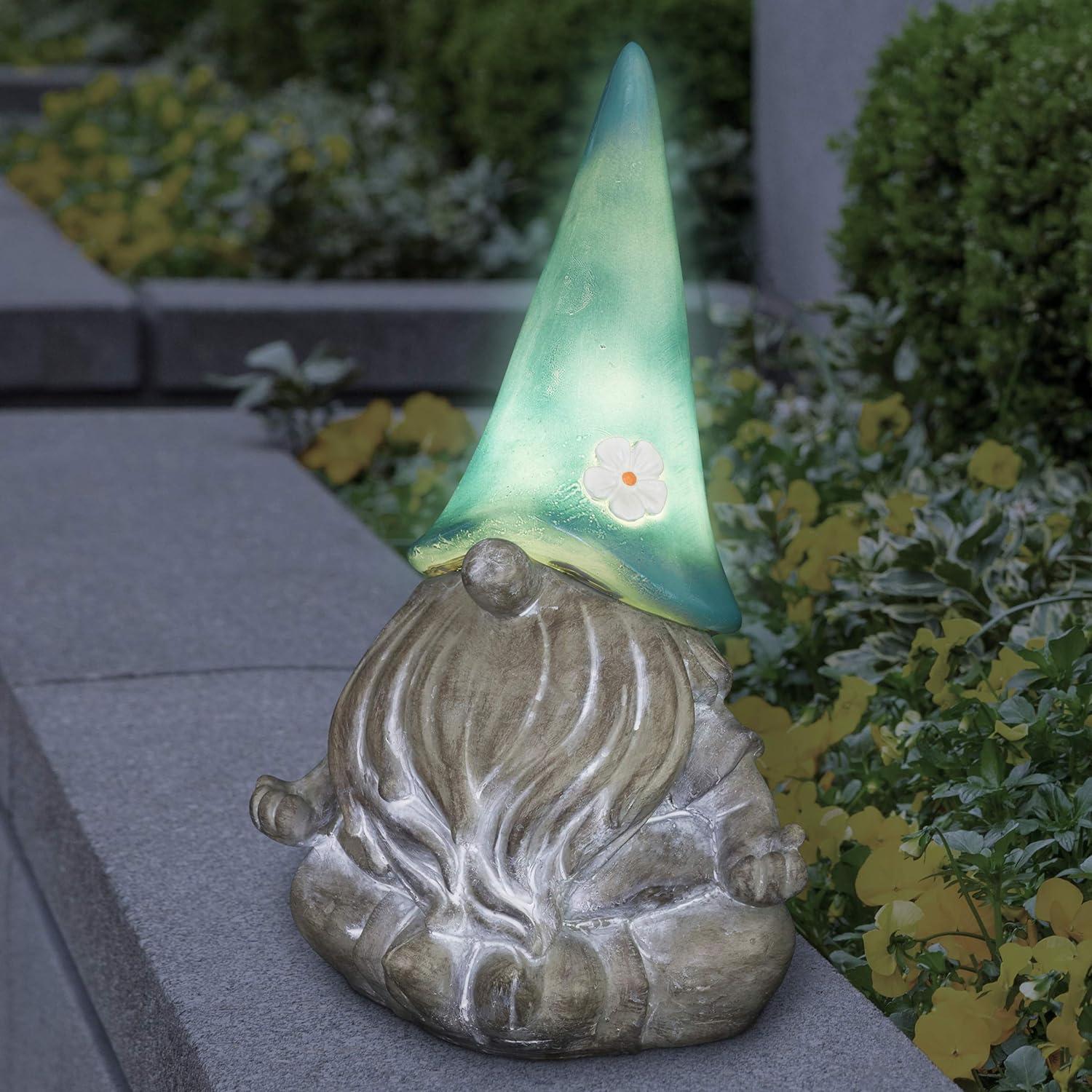 Teal Solar Powered Meditating Gnome Garden Statue