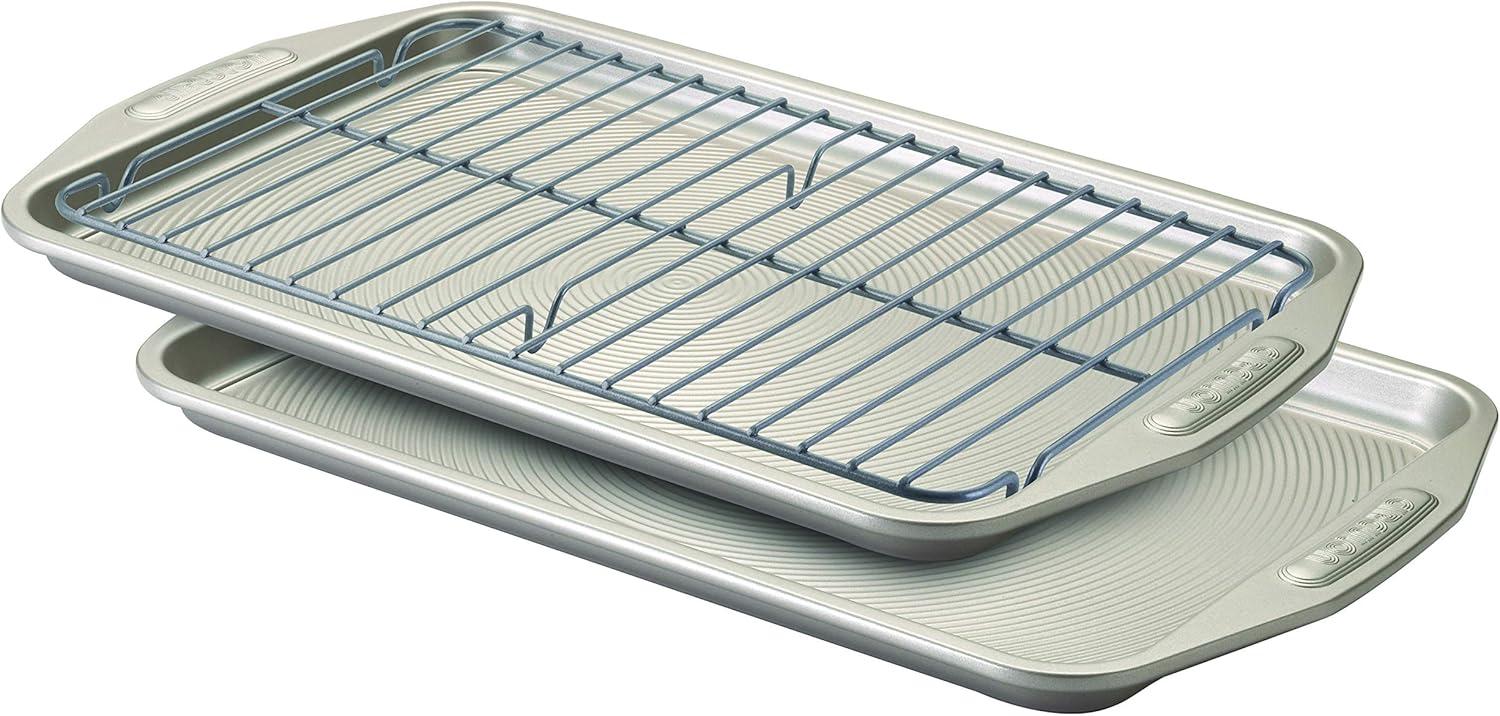 Circulon Nonstick 3pc Set: (2) 10"x15" Cookie Pans & (1) Cooling Rack, Steel Bakeware with Nonstick Surface