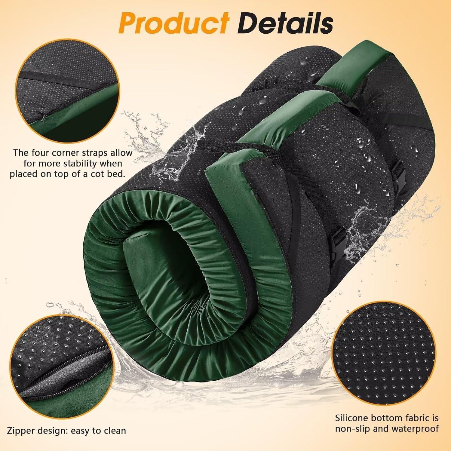 LIFETIME FLOORING LLC Camping Cot Mattress Memory Foam Sleeping Pad For Camping Cot