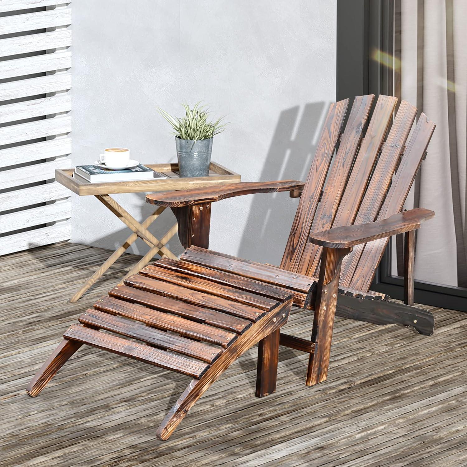 Rustic Brown Fir Wood Adirondack Chair with Ottoman