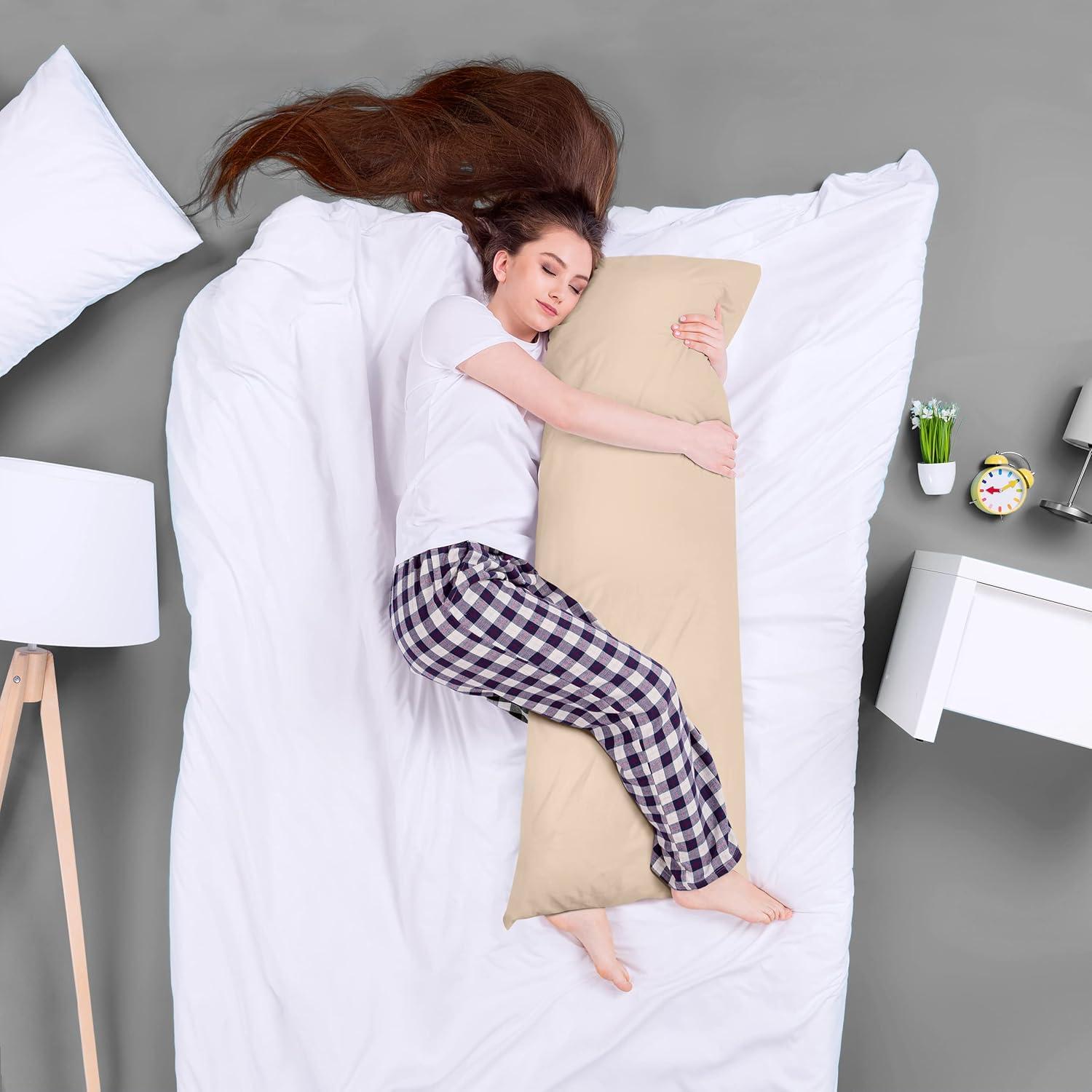 Beige Polyester Full Body Pillow for Side Sleepers