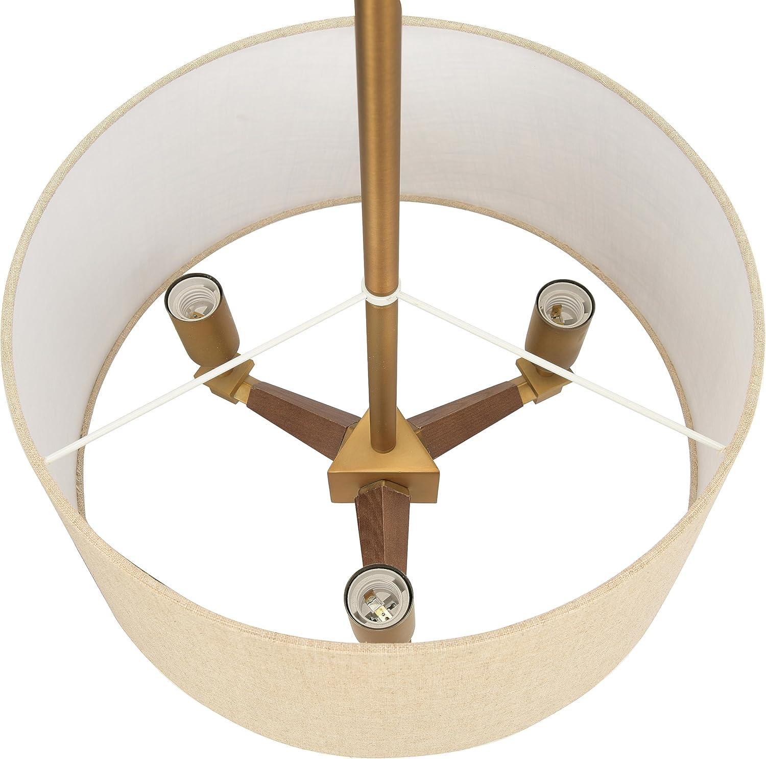 Creative Co-Op 18 Inch Brushed Gold and Wood Drum Pendant