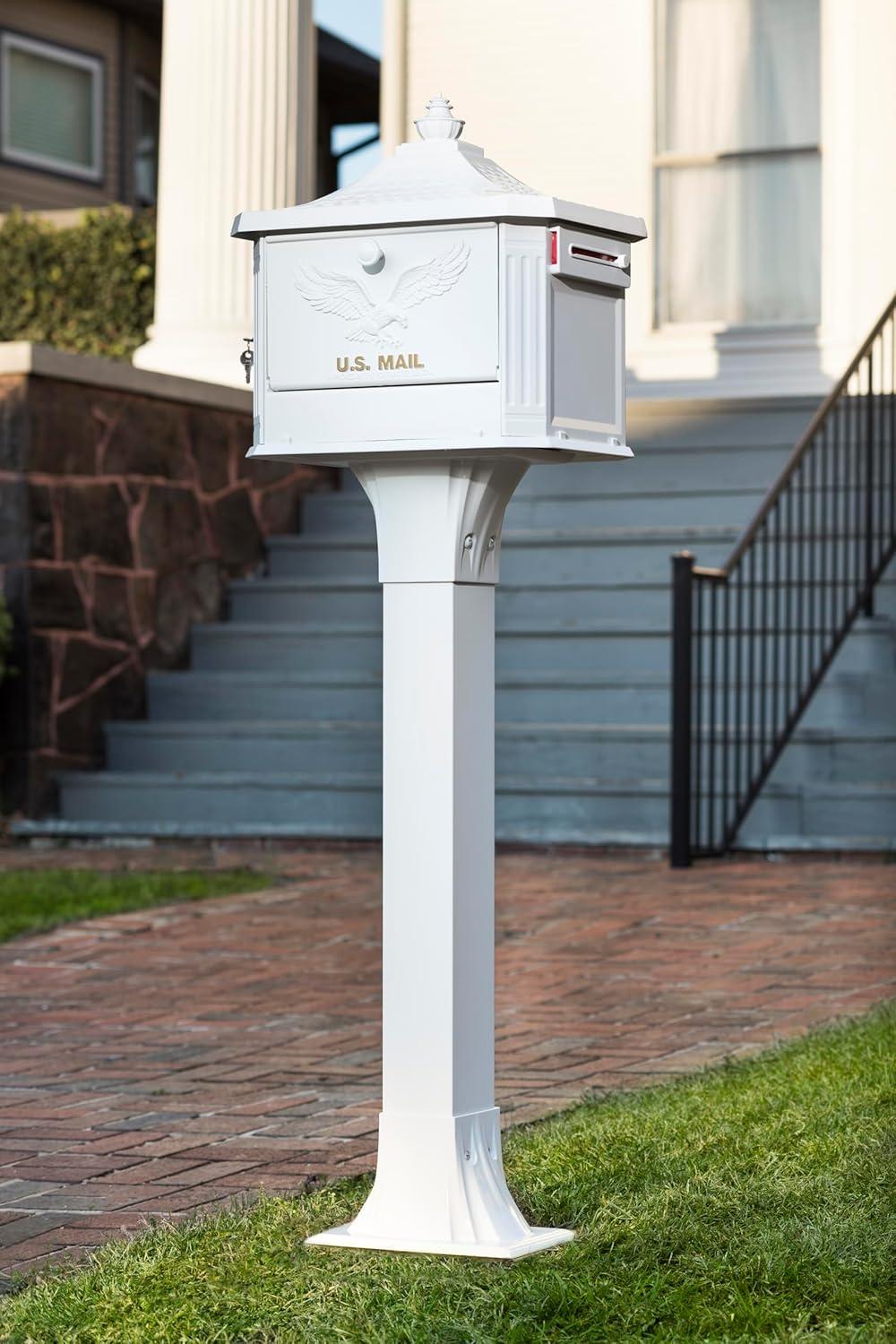 Large White Cast Aluminum Locking Pedestal Mailbox