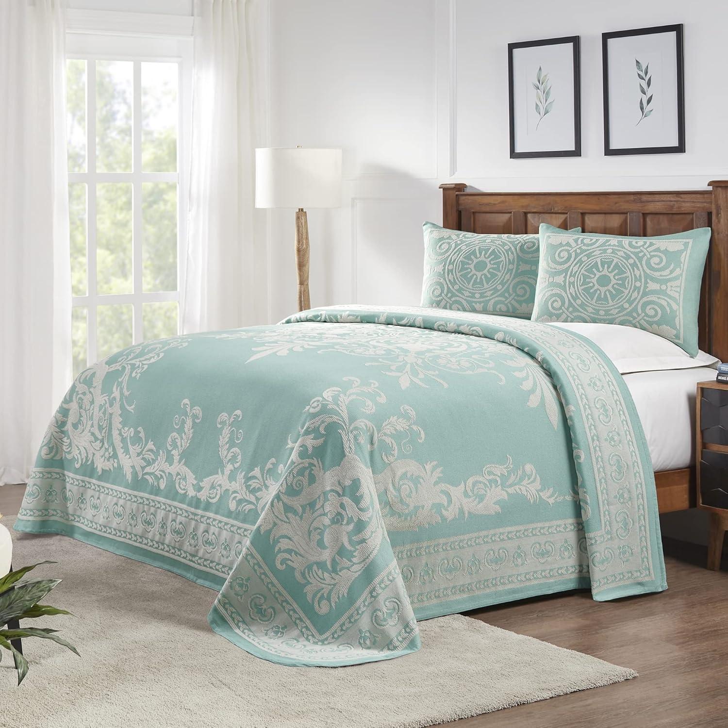 Turquoise Cotton Blend Medallion Full Bedspread Set