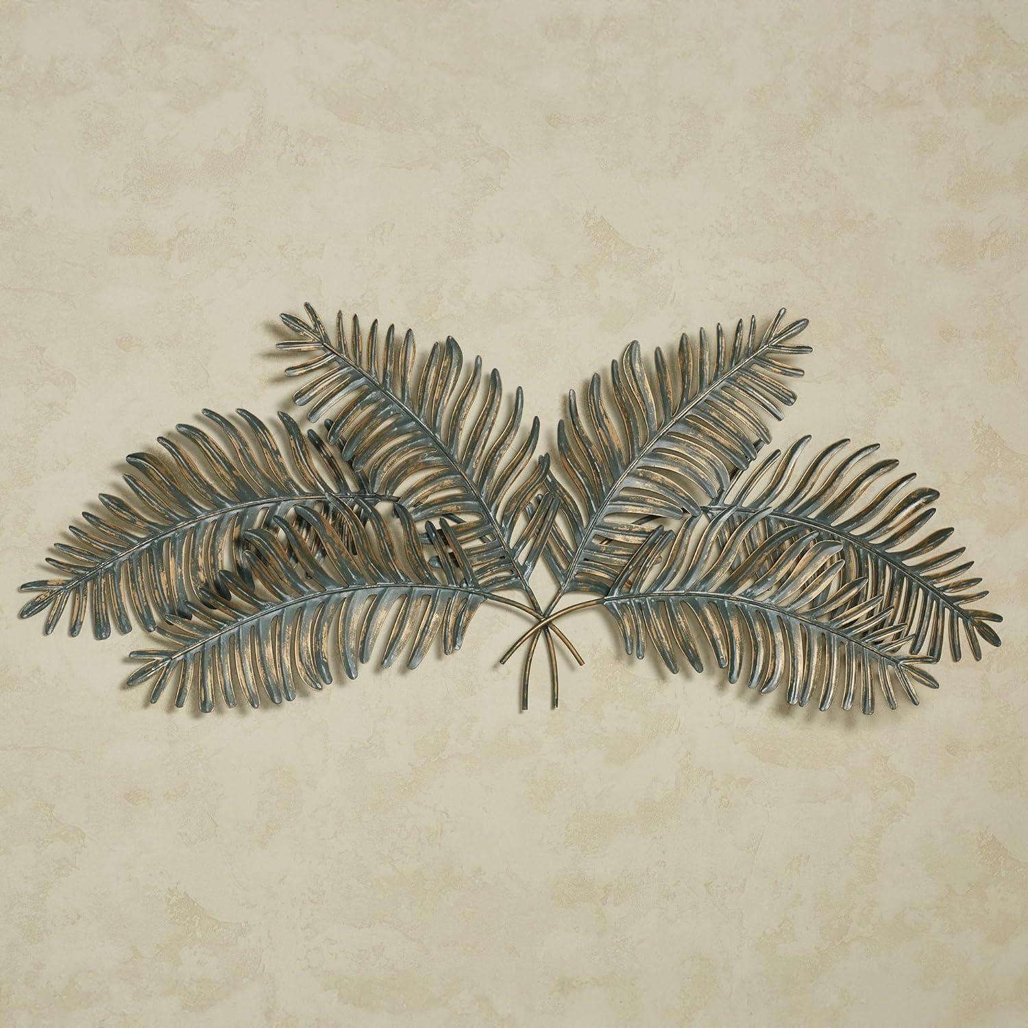 Large Verdi Green and Gold Metal Fern Fronds Wall Sculpture