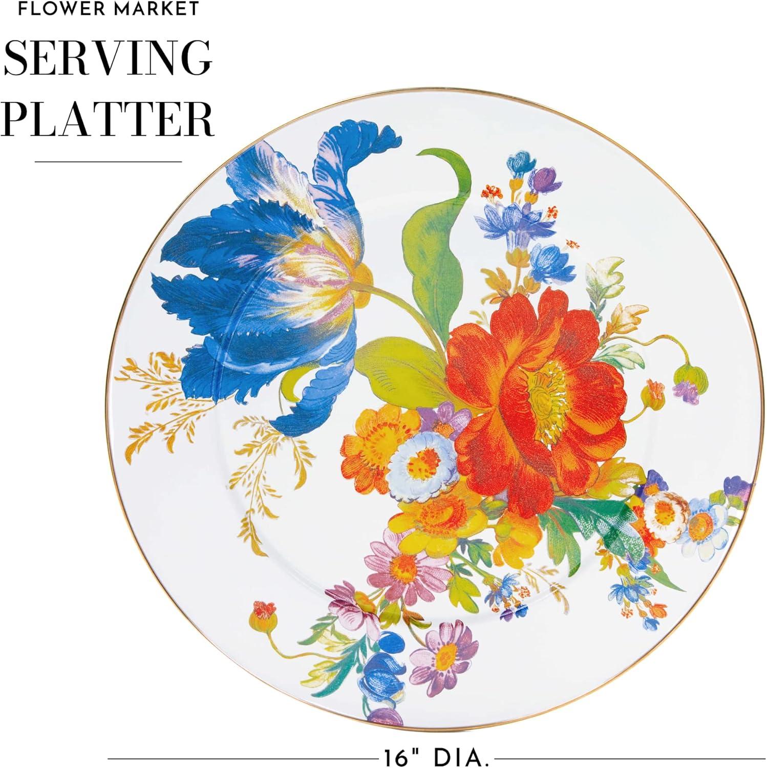 Hand-Applied Floral Ceramic Round Serving Platter