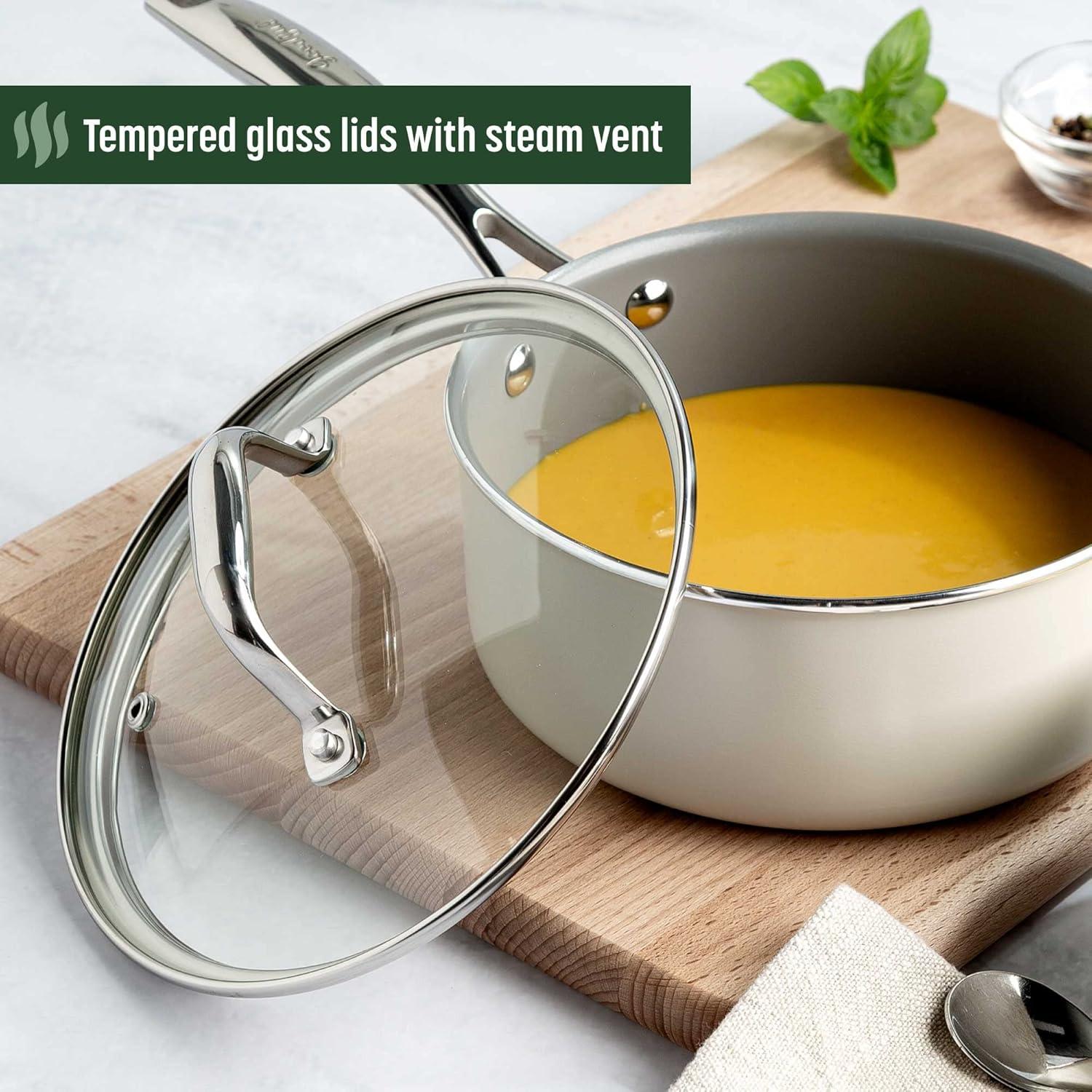 Cream 12-Piece Nonstick Aluminum Cookware Set with Glass Lids