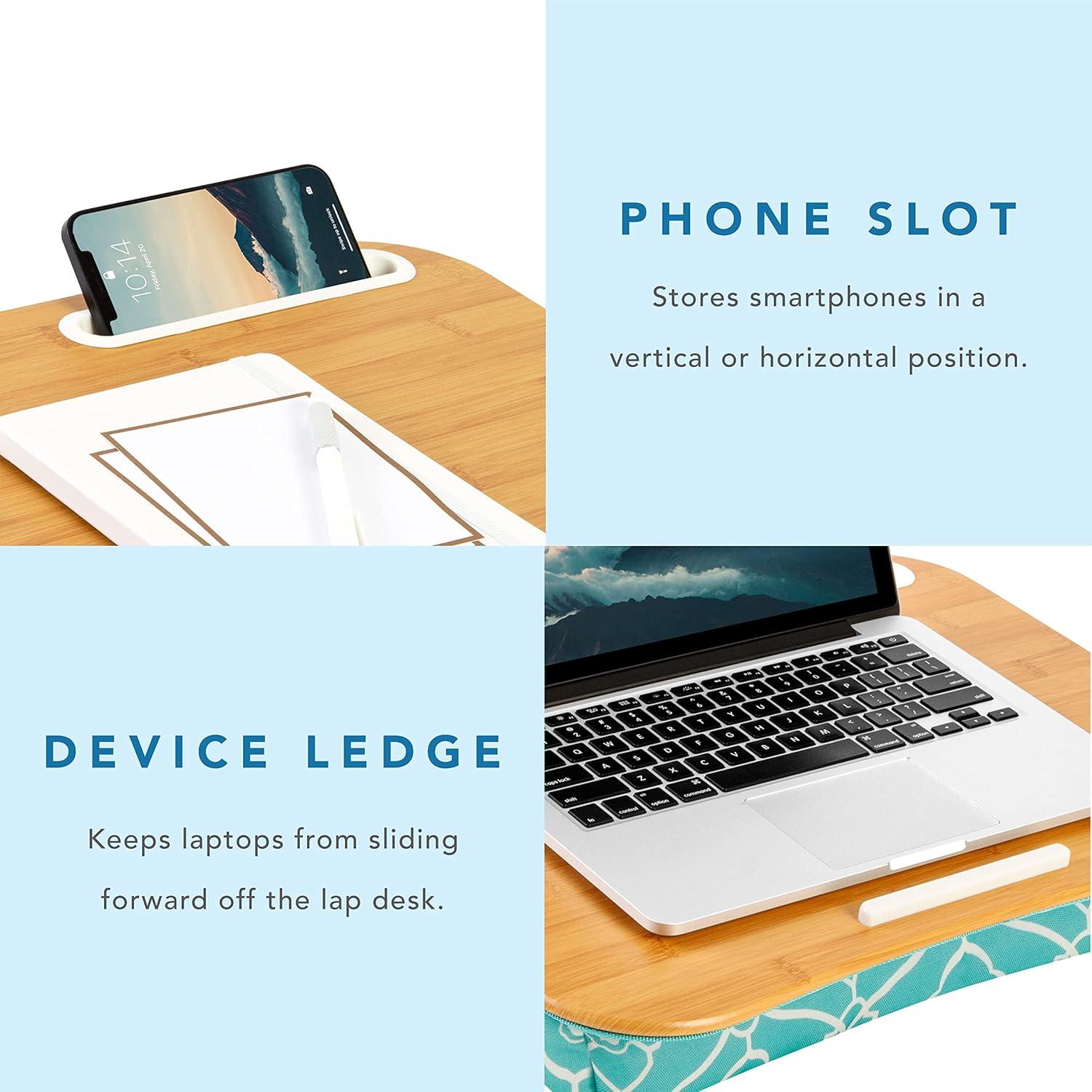 LAPGEAR XL Designer Lap Desk with Phone Holder and Device Ledge - Aqua Trellis - Fits up to 17.3 Inch Laptops - Style No. 45512