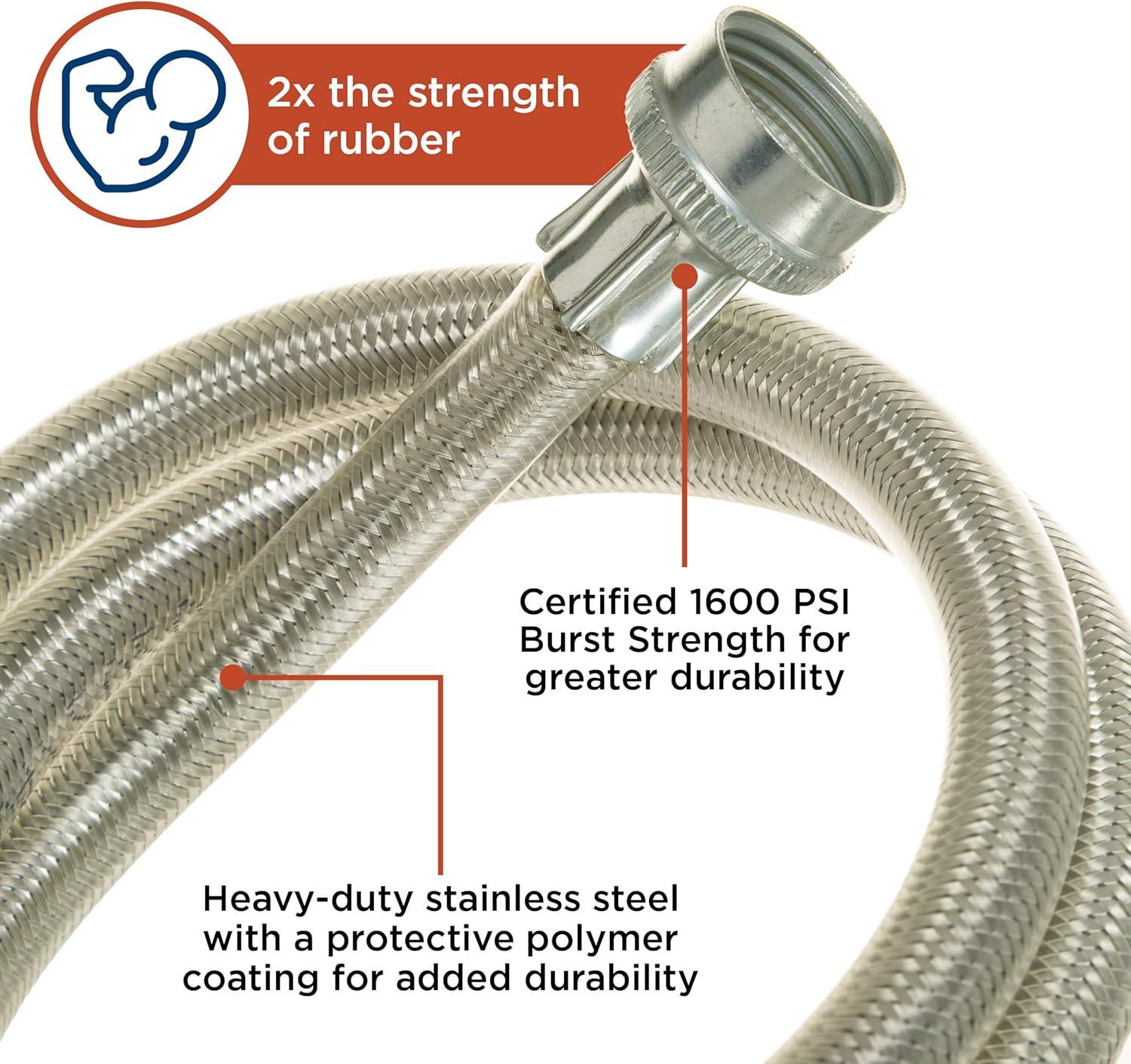 4 Foot Washing Machine Braided Stainless Steel Water Supply Hoses, 2 Pack, PM14X10005