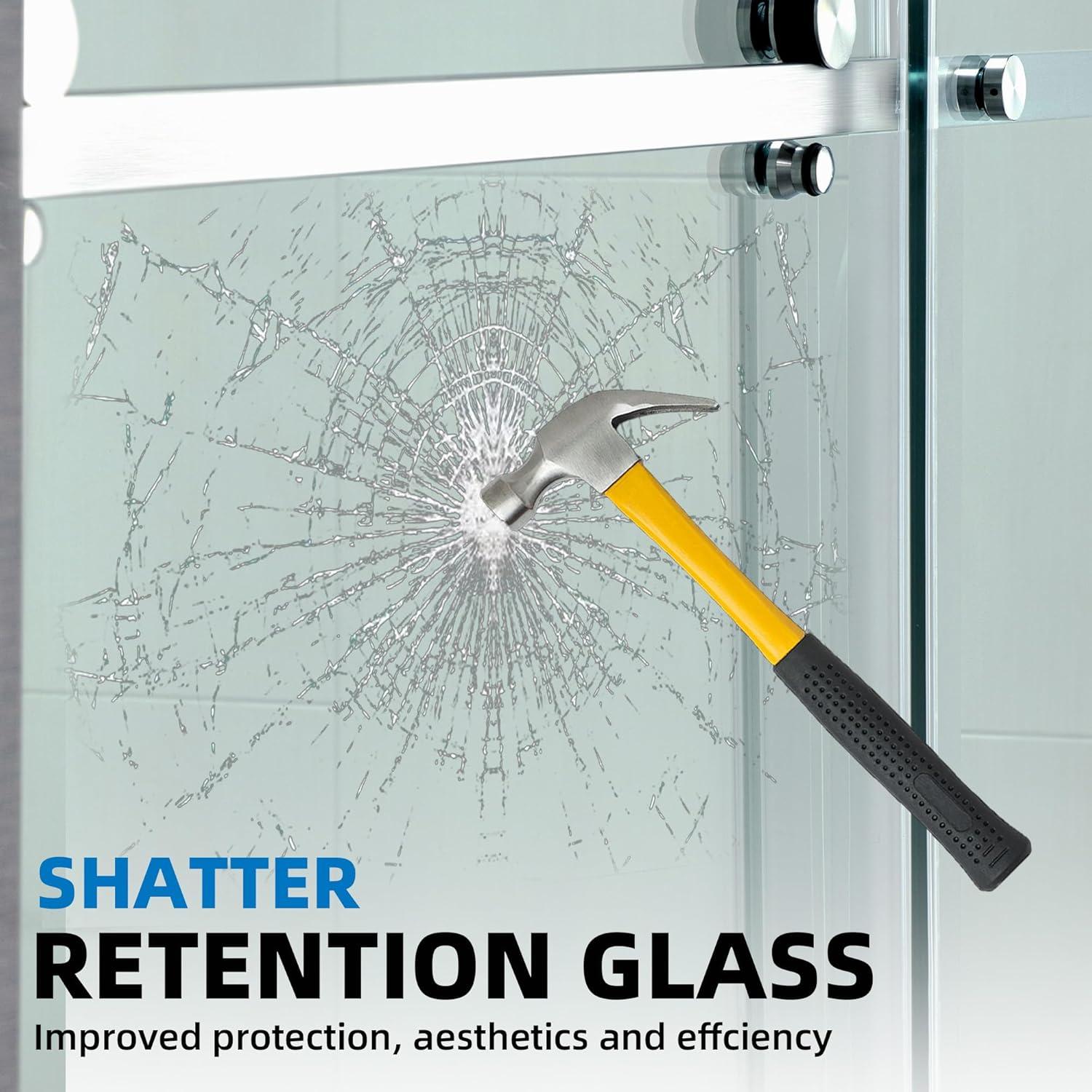 WoodBridge Semi-Frameless Single Sliding Shower Doors, 56-60" W X 76" H With 5/16" Clear Tempered Glass And Explosion-Proof Film MSDF6076-C