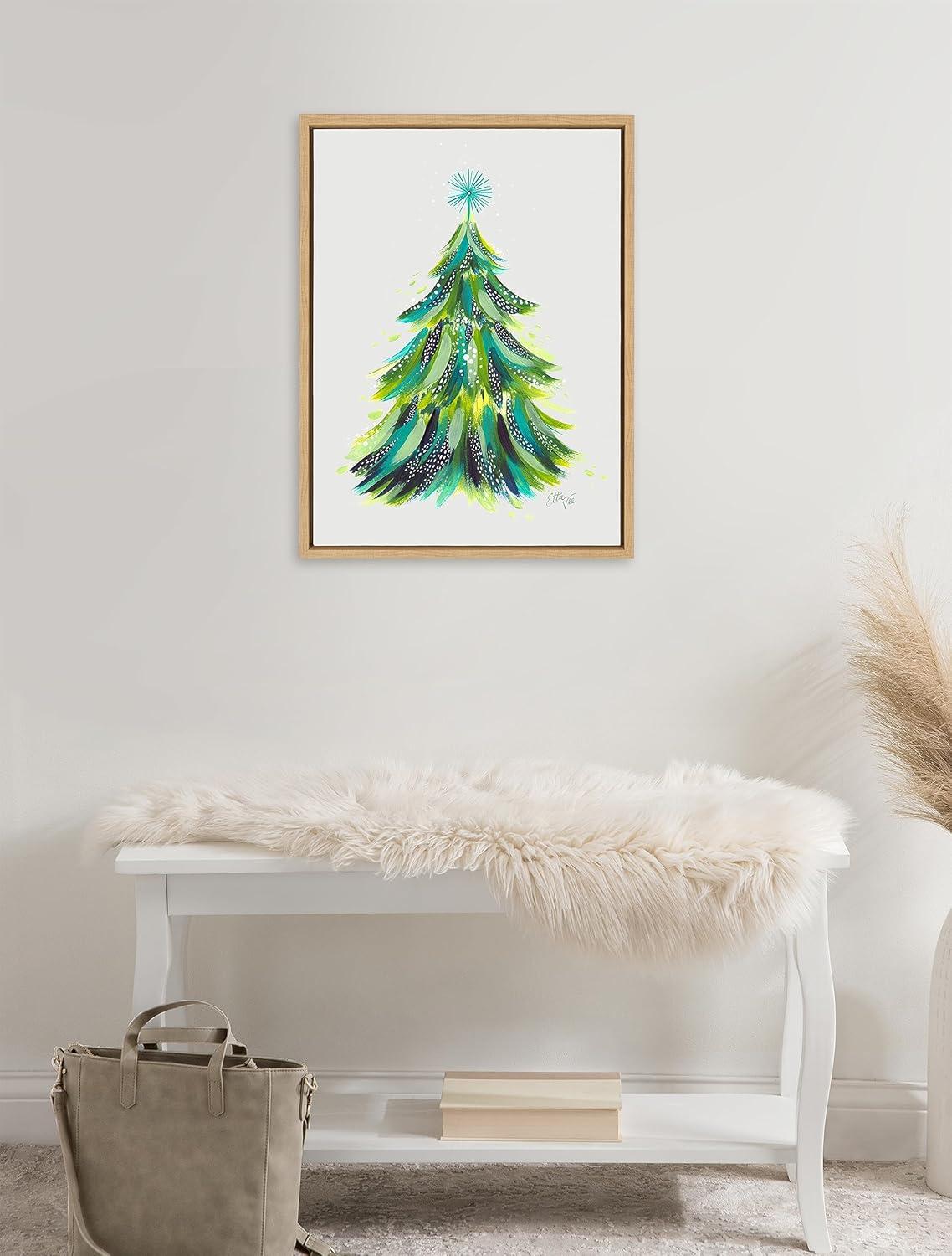 Kate and Laurel Sylvie Christmas Tree 1 Framed Canvas Wall Art by Jessi Raulet of Ettavee, 18x24 Natural, Holiday Christmas Tree Art for Wall