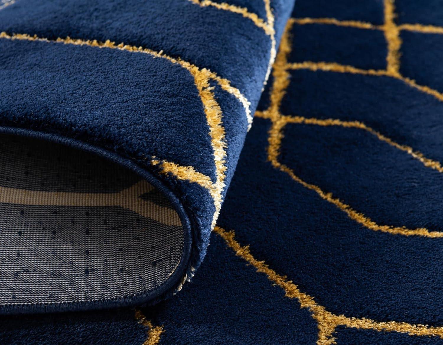 Glam Navy Blue Gold Area Rug