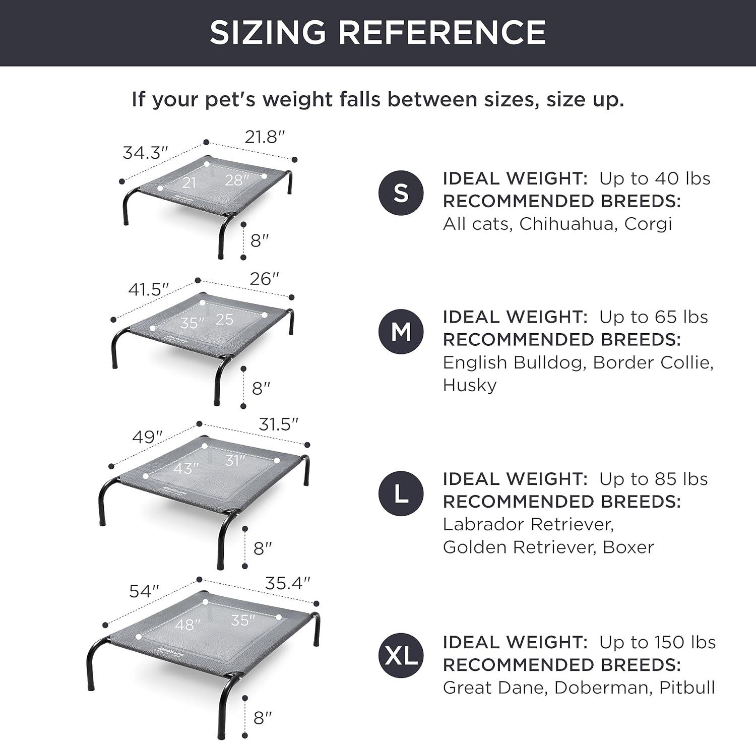 Bedsure Outdoor Elevated Dog Bed Large Sized Dog, Portable Indoor & Outdoor Cooling Raised Cot Pet Hammock Bed with Skid-Resistant Feet, Frame with Breathable Mesh, Grey, 49 inches