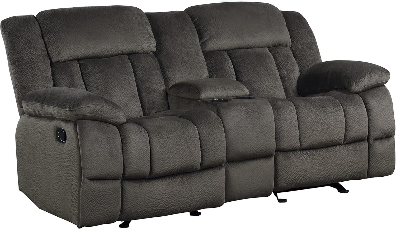 Chocolate Microfiber Reclining Loveseat with Cup Holder