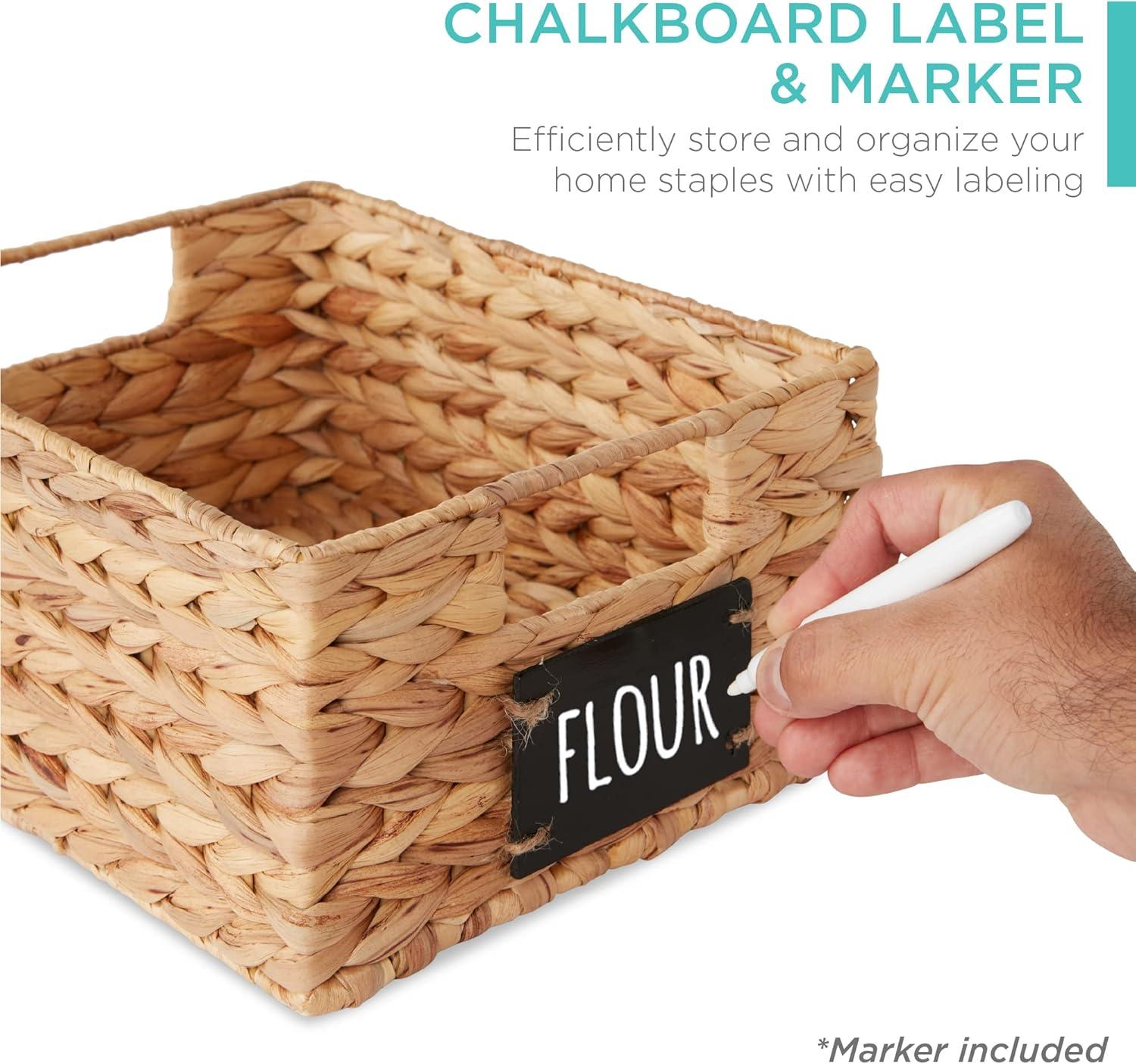 Best Choice Products Set of 4 12in Woven Water Hyacinth Pantry Baskets w/ Chalkboard Label, Chalk Marker