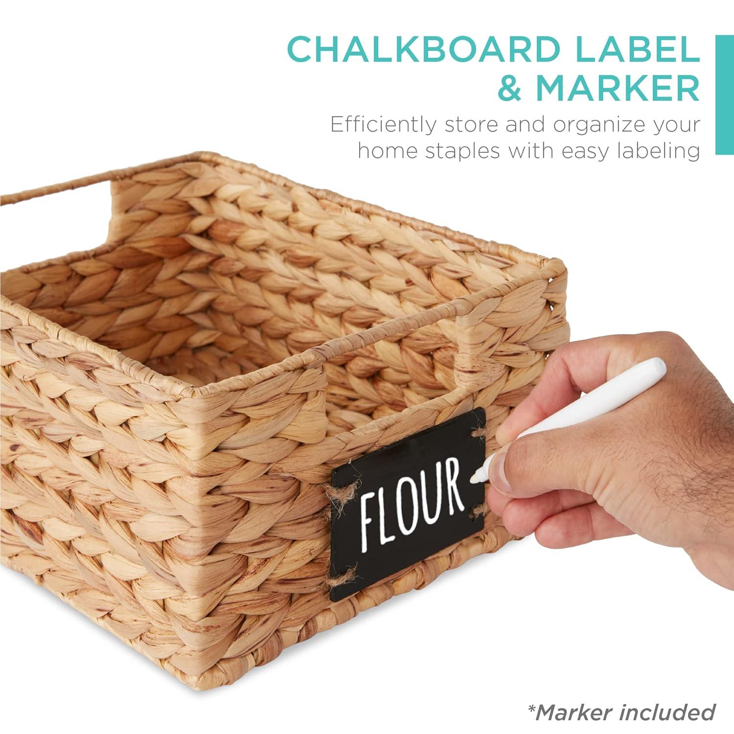 Best Choice Products Set of 4 12in Woven Water Hyacinth Pantry Baskets w/ Chalkboard Label, Chalk Marker - Natural
