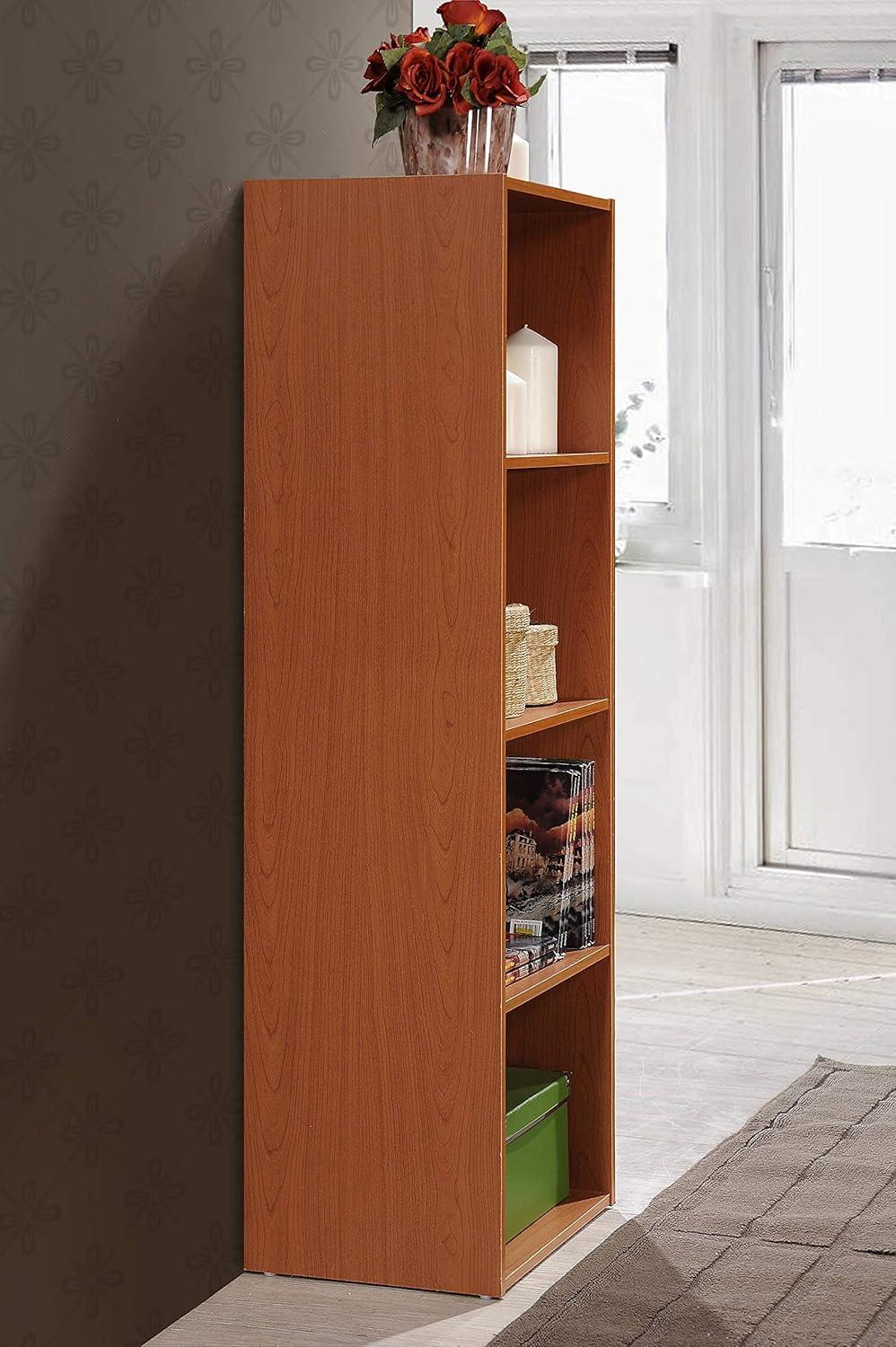 Hodedah 4-Shelf Wood Bookcase, Brown