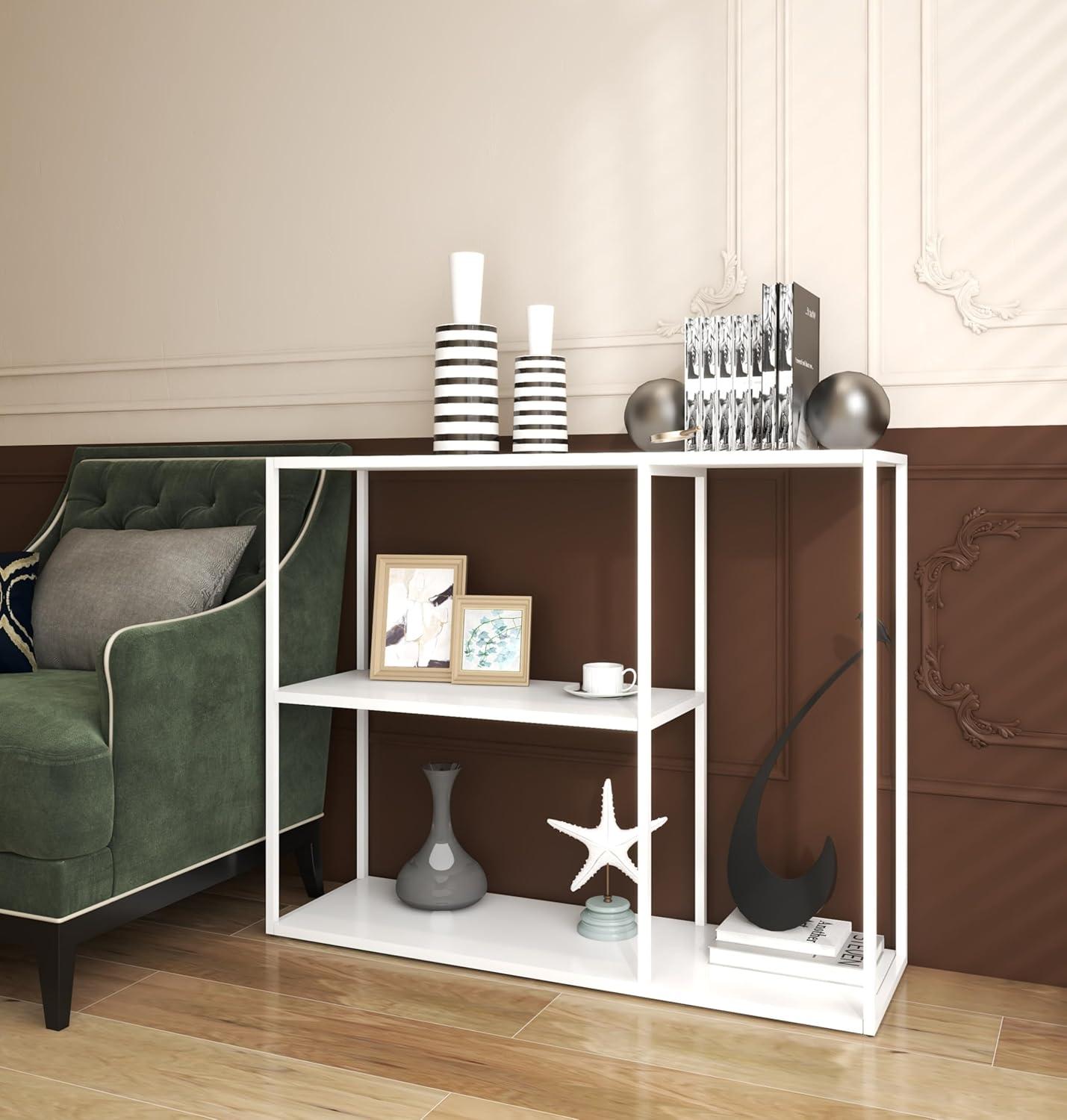 DCLRN Modern Metal Console Table with Storage Rack Ideal for Entryway,Foyer,Hallway,Couch,Living Room,Bar,and Kitchen-White