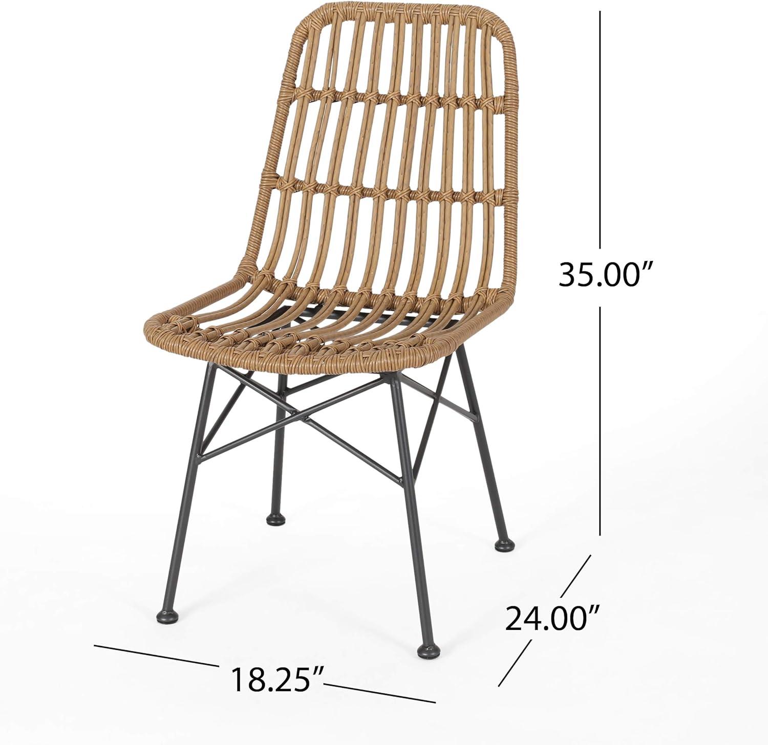 GDFStudio Outdoor Wicker Dining Chair (Set of 2), Light Brown and Black