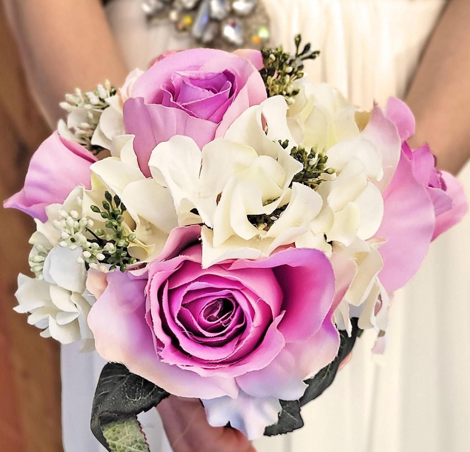 Admired By Nature 9 Stems Artificial Rose Hydrangea Mixed Bouquet, Lavender/Cream
