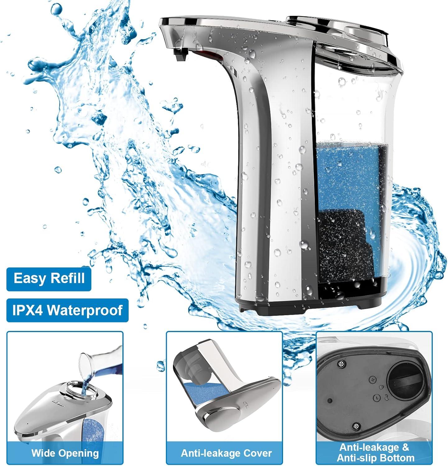 Silver Automatic Touchless Soap Dispenser with Adjustable Levels